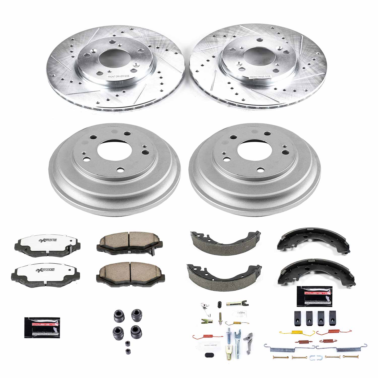 Power Stop K15243DK-26 Z26 Street Warrior 1-Click Front And Rear Pad And Rotor Kit With Drum And Brake Shoes for 2013-2014 Honda Civic LX Rear Drum product image