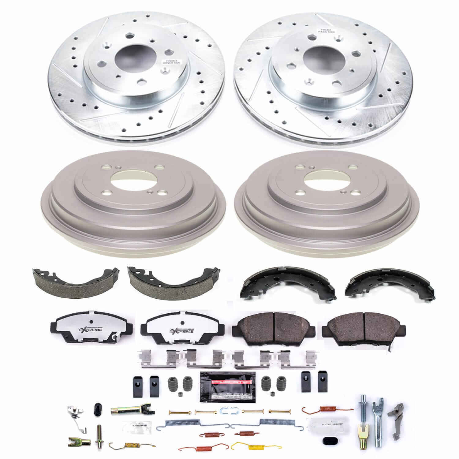 Power Stop K15246DK-26 - Front And Rear Z26 Street Warrior Pad And Rotor Kit With Drum And Brake Shoes vehicle fitment brake part