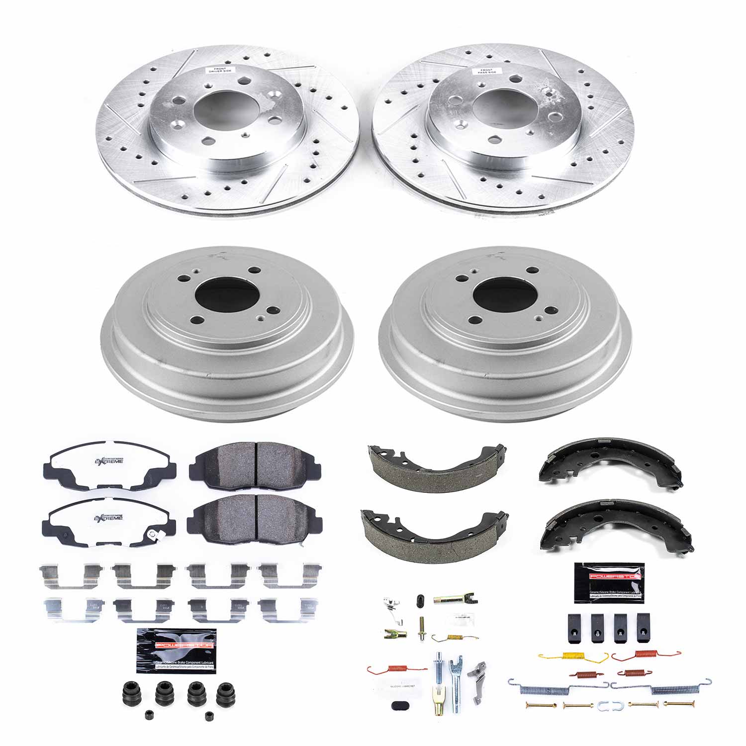 Power Stop K15247DK-26 Z26 Street Warrior 1-Click Front And Rear Pad And Rotor Kit With Drum And Brake Shoes for 2010-2014 Honda Insight product image