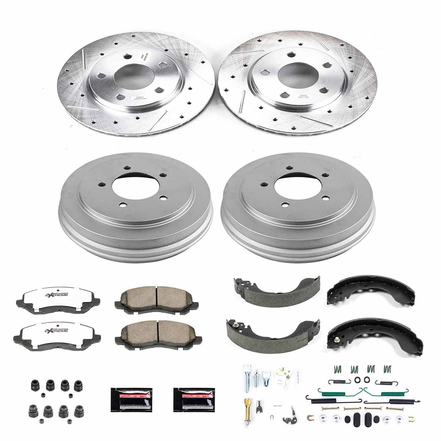 Power Stop K15251DK-26 Z26 Street Warrior 1-Click Front And Rear Brake Kit With Drum Brakes And Brake Shoes for 2007 Dodge Caliber Rear Drum product image