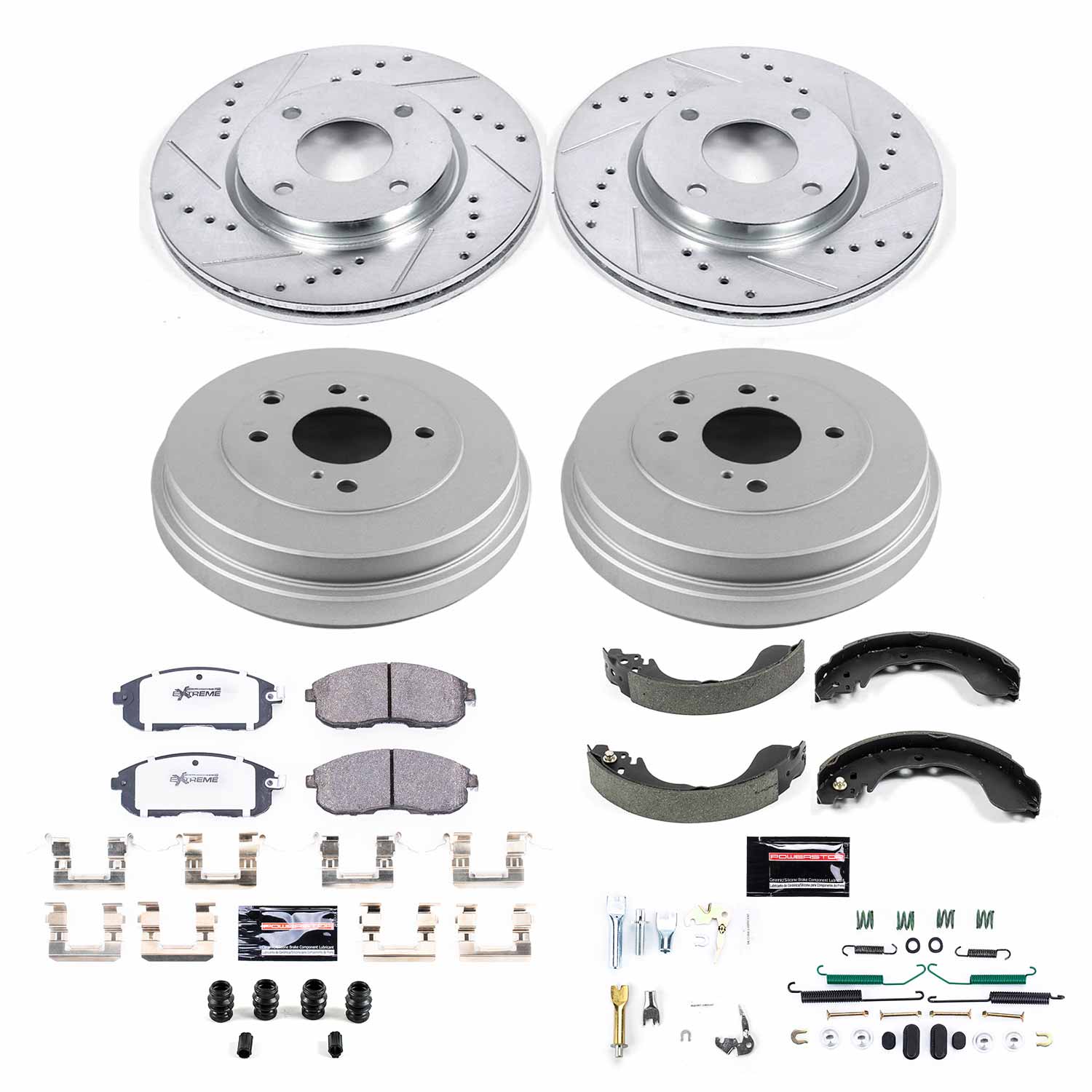 Power Stop K15252DK-26 Z26 Street Warrior 1-Click Front And Rear Brake Kit With Drum Brakes And Brake Shoes for 2009-2014 Nissan Cube product image