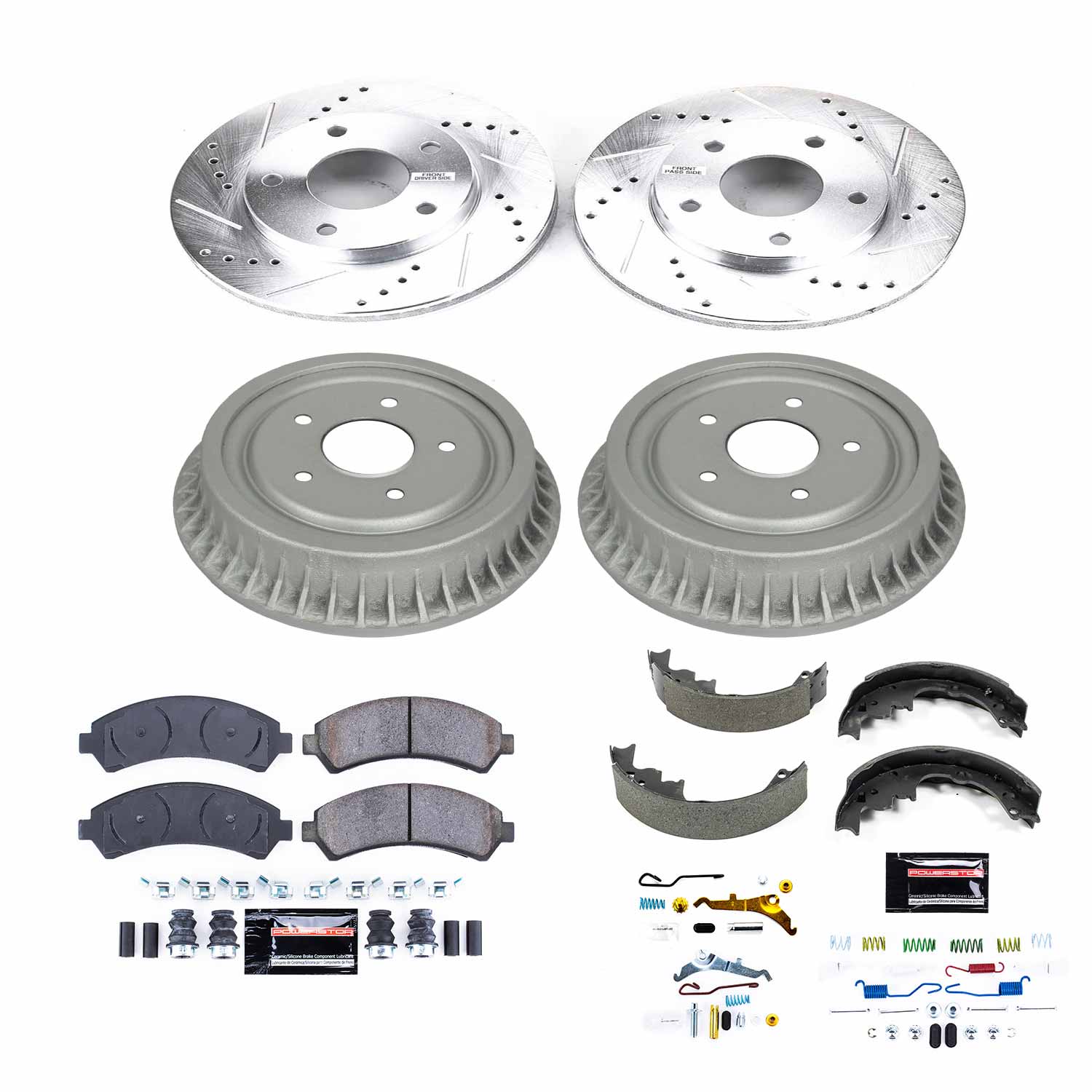 Power Stop K15428DK - Z23 Evolution Sport 1-Click Front And Rear Pad And Rotor Kit With Drum And Brake Shoes