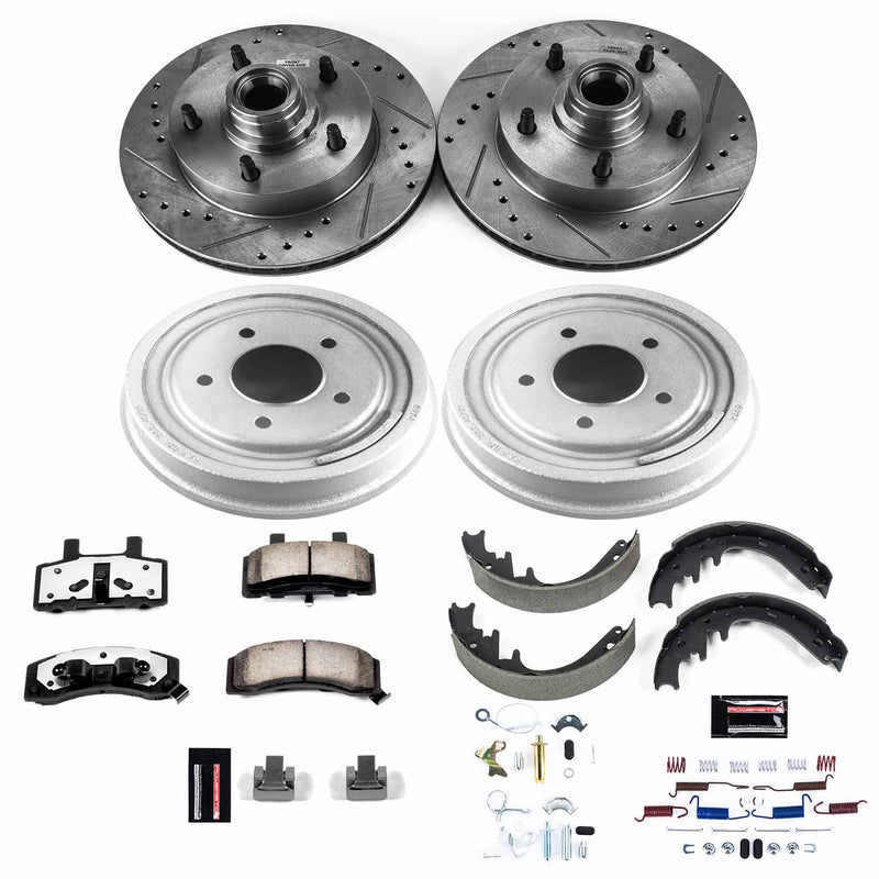 Power Stop K15456DK-36 Front And Rear Z36 Severe-Duty Truck And Tow 1-Click Pad And Rotor Kit With Drum And Brake Shoes for 1987-1989 Ford F-150 Rear Wheel Drive product image