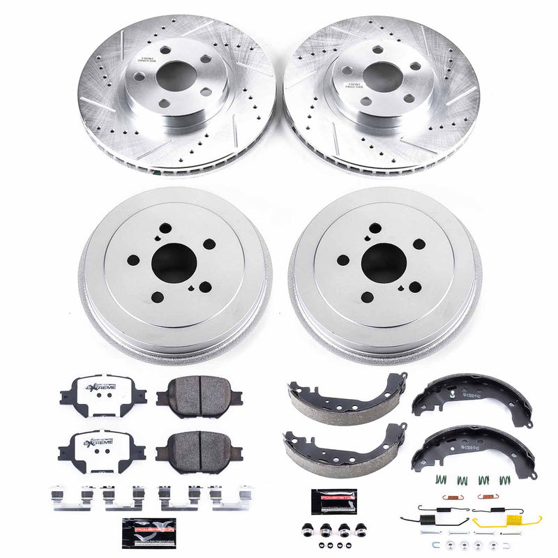 Power Stop K15464DK-26 Front And Rear Z26 Street Warrior 1-Click Pad And Rotor Kit With Drum And Brake Shoes for 2001-2005 Toyota Celica Rear Drum product image