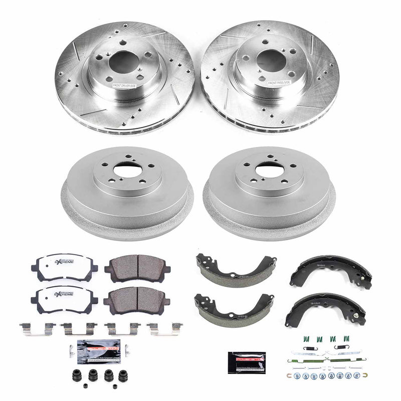 Power Stop K15468DK-26 Front And Rear Z26 Street Warrior 1-Click Pad And Rotor Kit With Drum And Brake Shoes for 1998-2000 Subaru Forester 4-WHEEL ABS Rear Drum product image