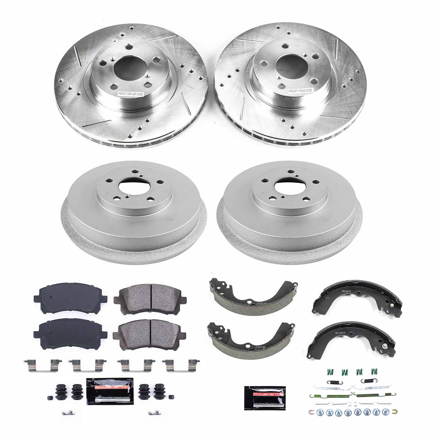 Power Stop K15468DK - Front And Rear Z23 Evolution Sport 1-Click Pad And Rotor Kit With Drum And Brake Shoes vehicle fitment brake part