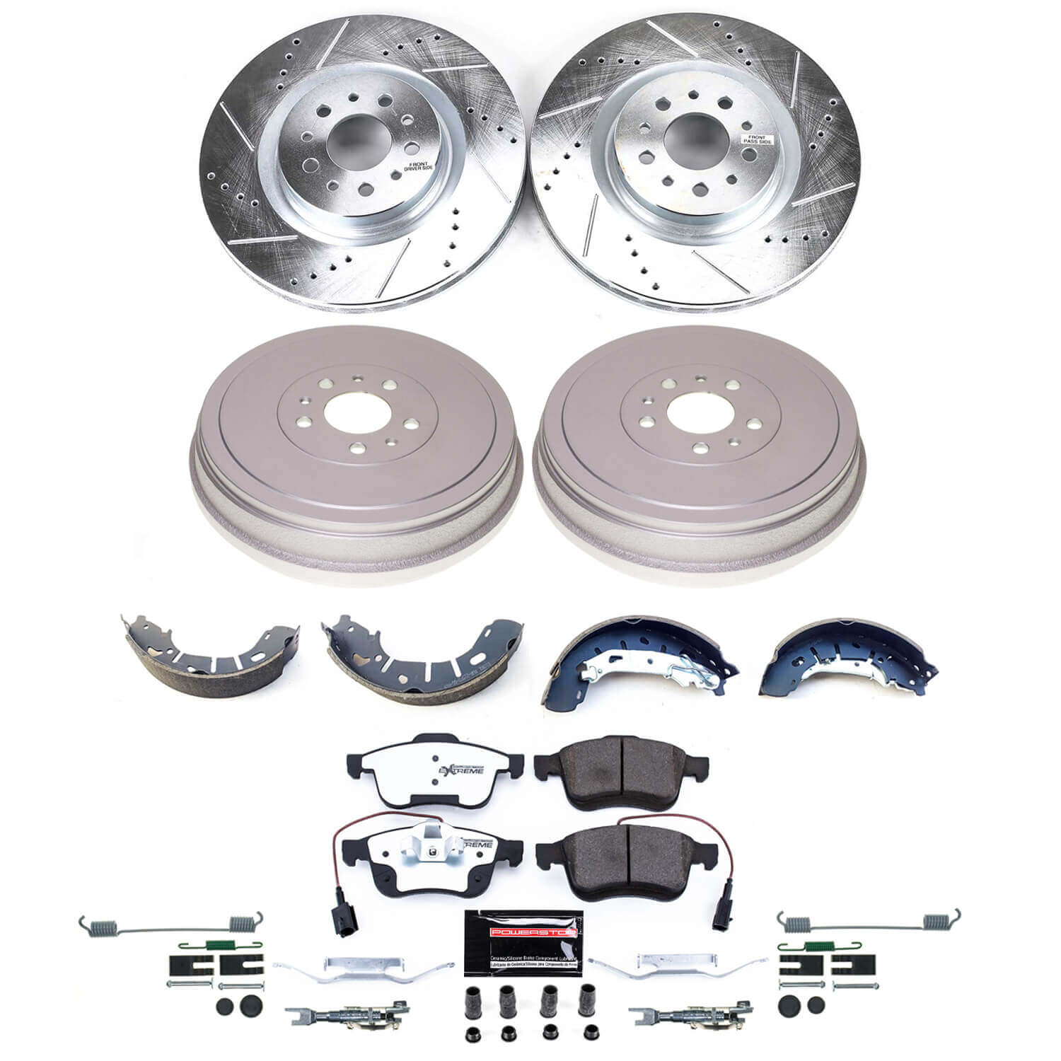 Power Stop K15491DK-36 - Front And Rear Z36 Severe-Duty Truck And Tow 1-Click Pad And Rotor Kit With Drum And Brake Shoes vehicle fitment brake part