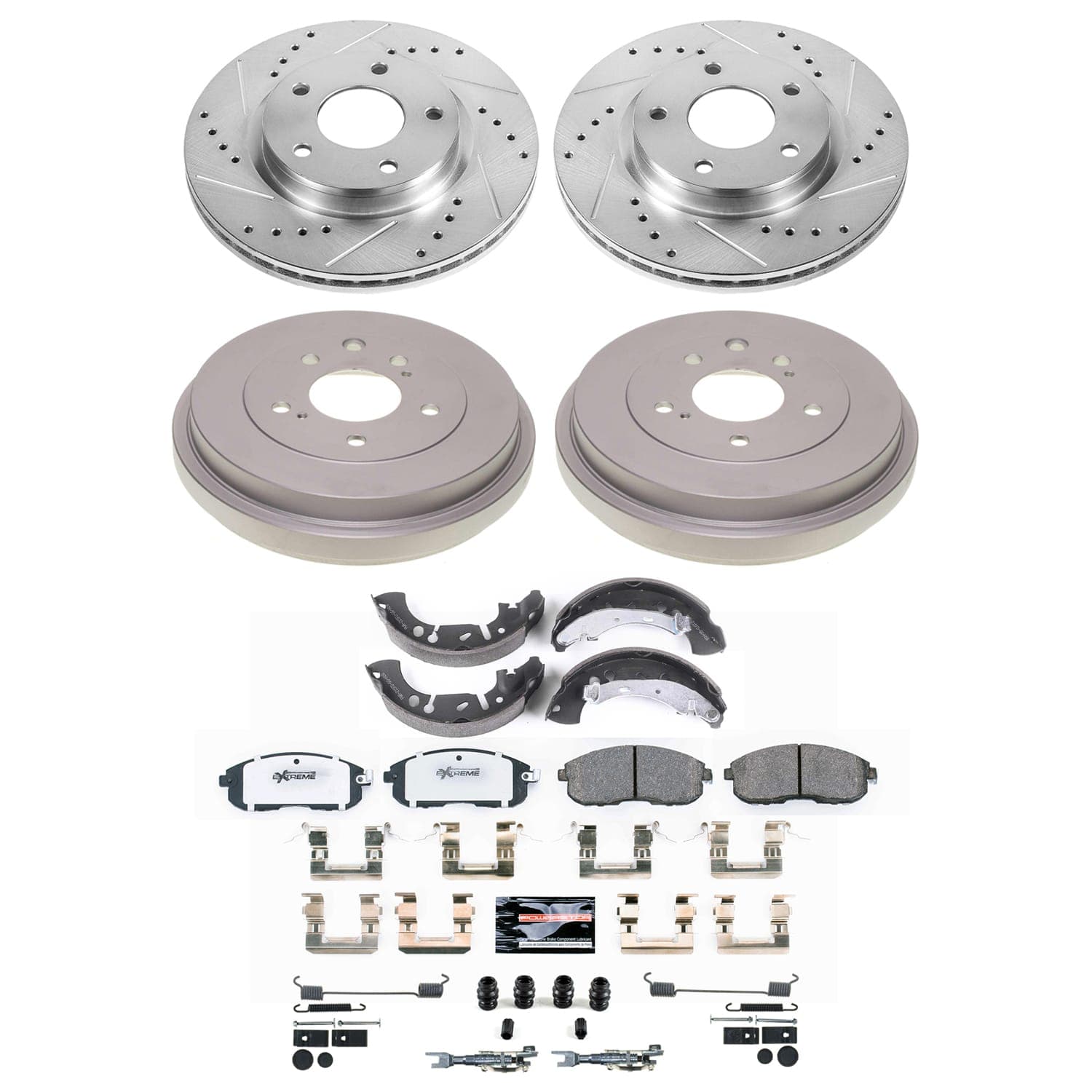 Power Stop K15493DK-26 - Front And Rear Z26 Street Warrior Pad And Rotor Kit With Drum And Brake Shoes vehicle fitment brake part