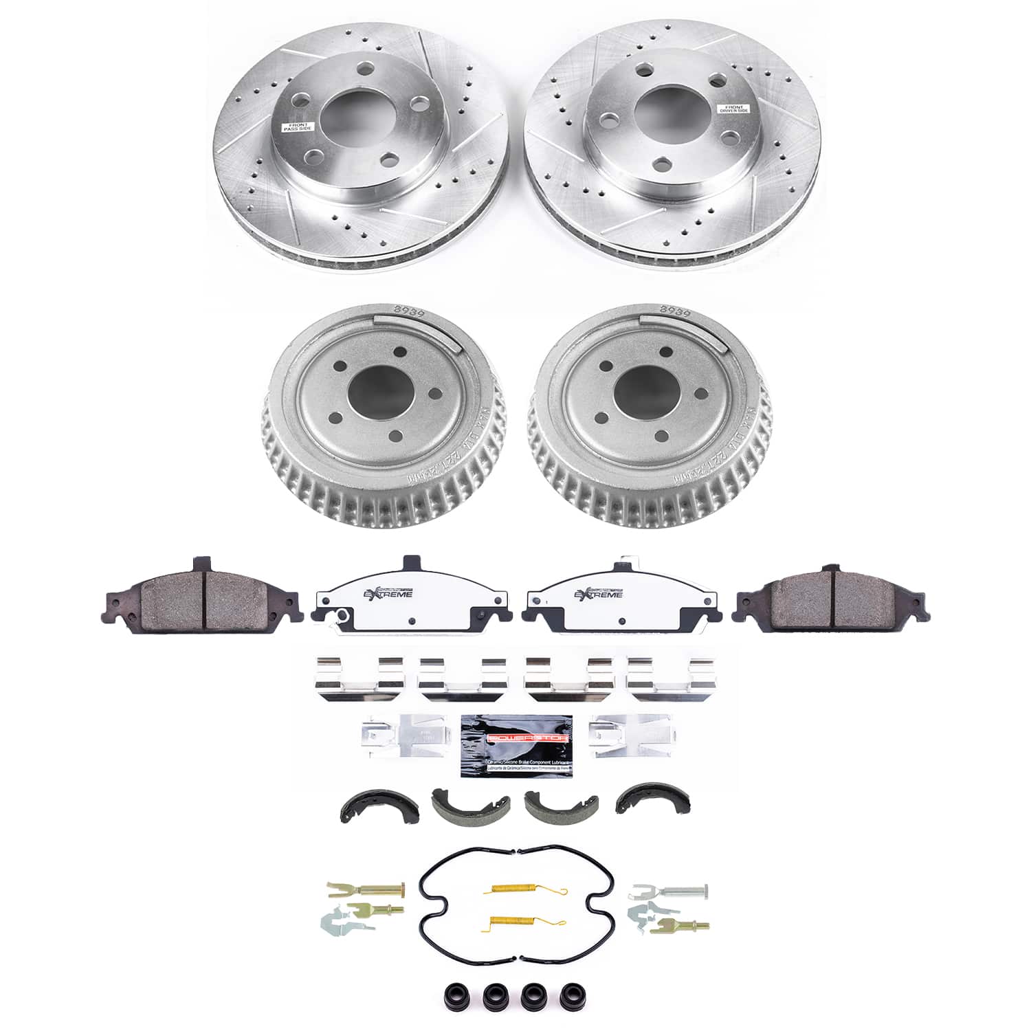 Power Stop K15505DK-26 Front And Rear Z26 Street Warrior 1-Click Pad And Rotor Kit With Drum And Brake Shoes for 2003-2004 Oldsmobile Alero Rear Drum product image