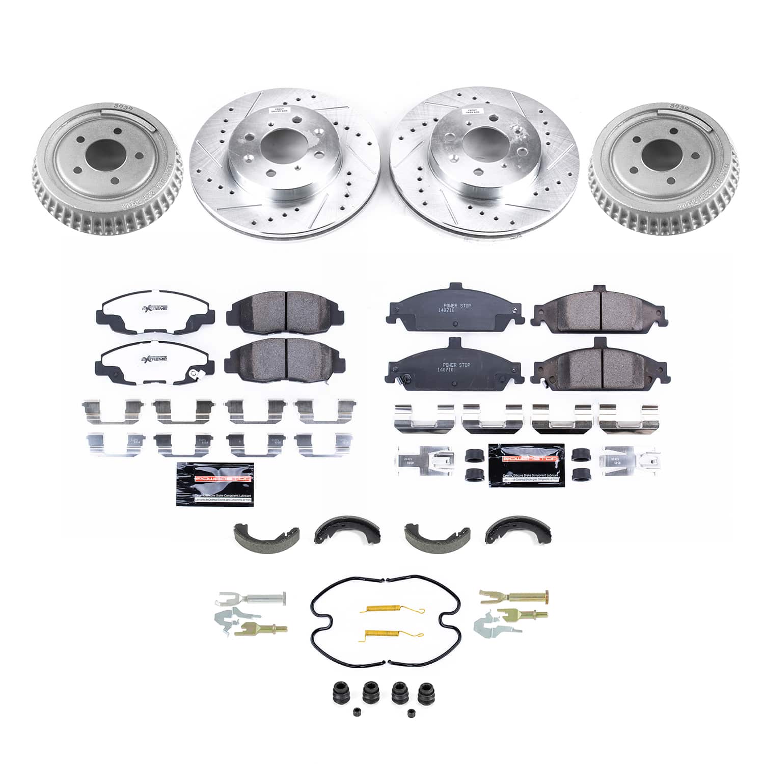 Power Stop K15507DK-26 Front And Rear Z26 Street Warrior 1-Click Pad And Rotor Kit With Drum And Brake Shoes for 2000 Honda Civic EX Coupe (2 Door) product image