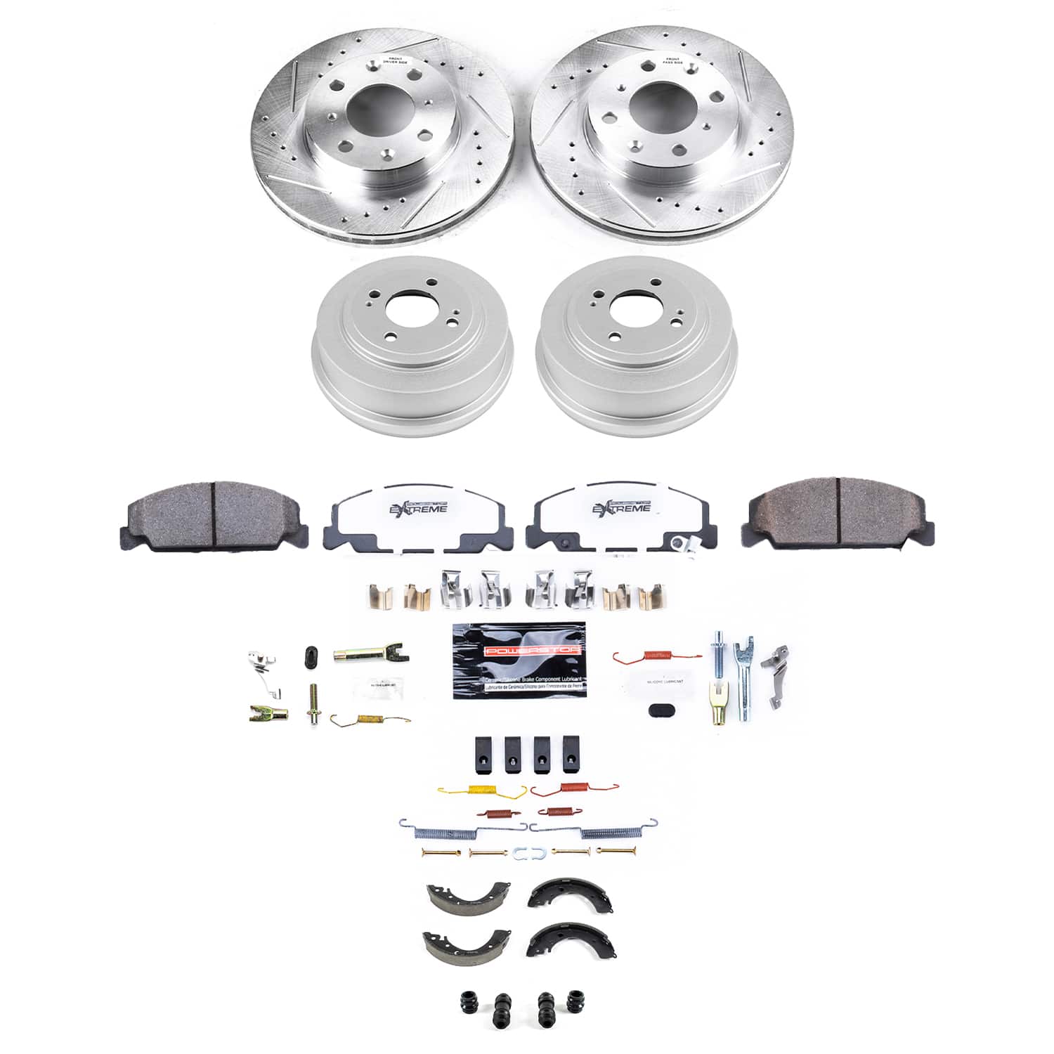 Power Stop K15508DK-26 Front And Rear Z26 Street Warrior 1-Click Pad And Rotor Kit With Drum And Brake Shoes for 2000 Honda Civic DX, Hx Coupe (2 Door) product image