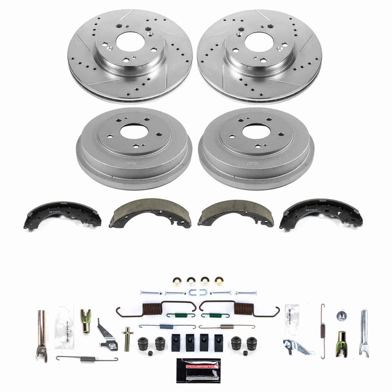 Power Stop K15541DK-26 - Front And Rear Z26 Street Warrior Pad And Rotor Kit With Drum And Brake Shoes vehicle fitment brake part