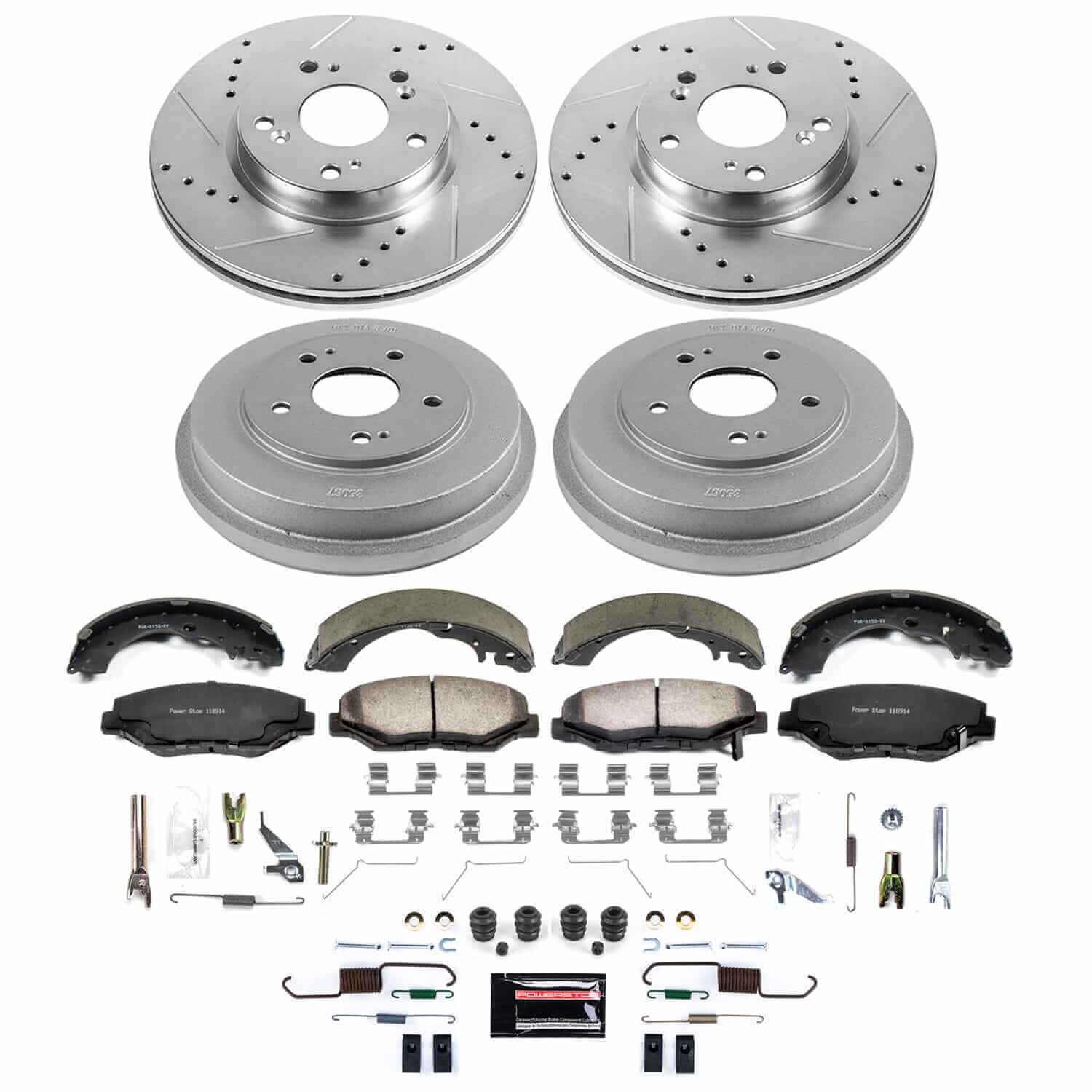 Power Stop K15541DK-36 - Front And Rear Z36 Severe-Duty Truck And Tow 1-Click Pad And Rotor Kit With Drum And Brake Shoes vehicle fitment brake part