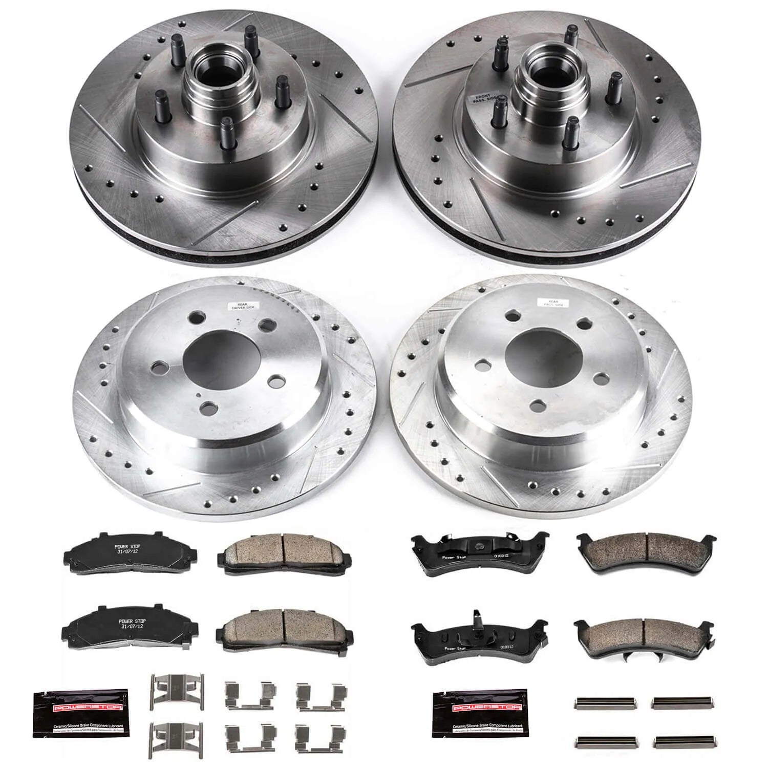 Power Stop K1855 - Z23 Evolution Sport Performance 1-Click Brake Kit With Hardware (Front And Rear)