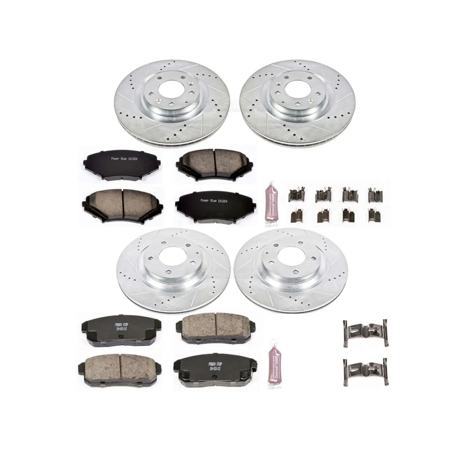 Power Stop K2727 - Z23 Evolution Sport Performance 1-Click Brake Kit With Hardware (Front And Rear)