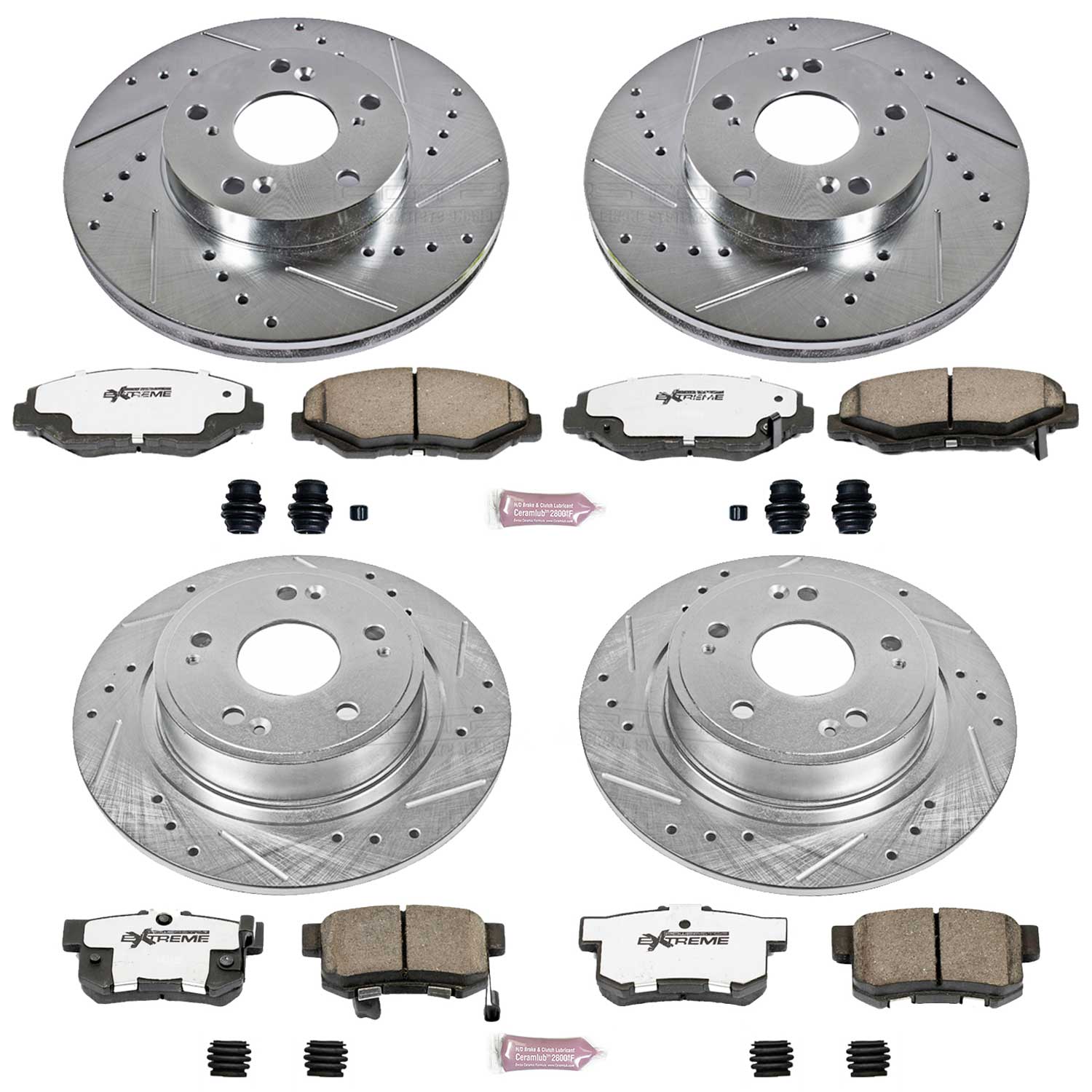 Power Stop K2745-26 Z26 Extreme Street Warrior 1-Click Brake Kit (Front And Rear) for 2005 Honda Accord Sedan (4 Door) product image