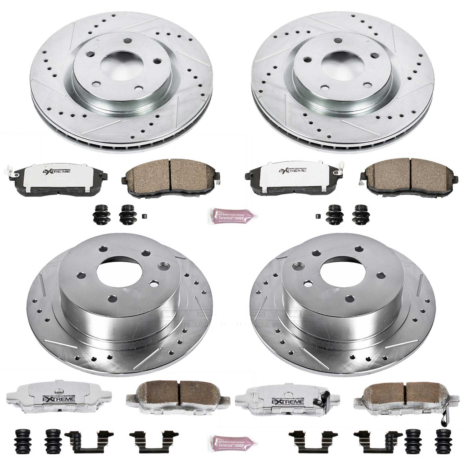 Power Stop K4475-26 Z26 Extreme Street Warrior 1-Click Brake Kit (Front And Rear) for 2007-2012 Nissan Sentra SE-R product image
