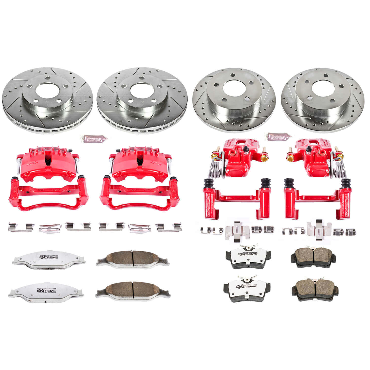 Power Stop KC1302-26 Z26 Extreme Street Warrior 1-Click Brake Kit With Calipers (Front And Rear) for 1999-2002 Ford Mustang product image