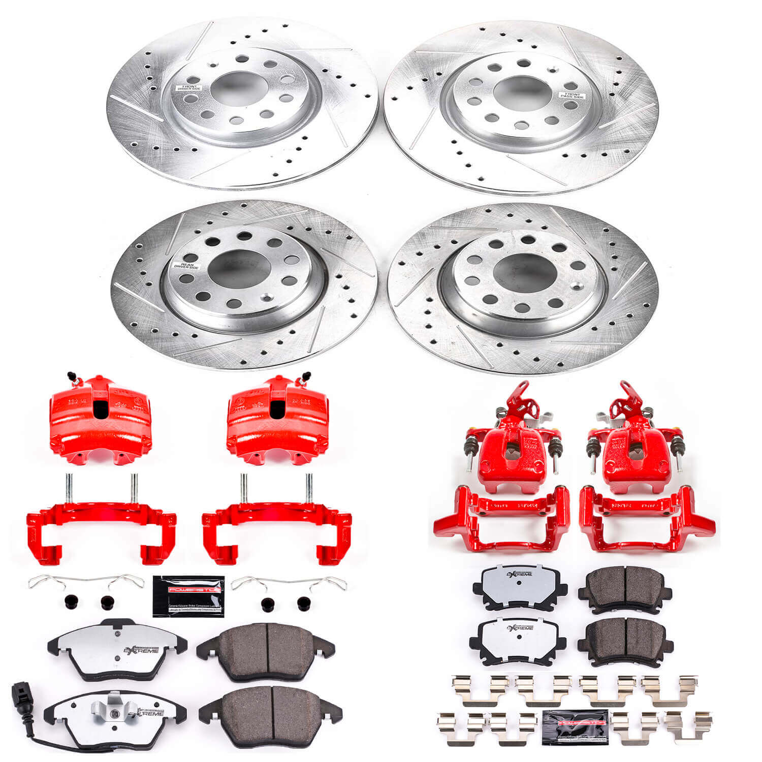 Power Stop KC2260B-26 Z26 Street Warrior 1-Click Front And Rear Brake Kit With Calipers for 2006-2009 Audi A3 product image