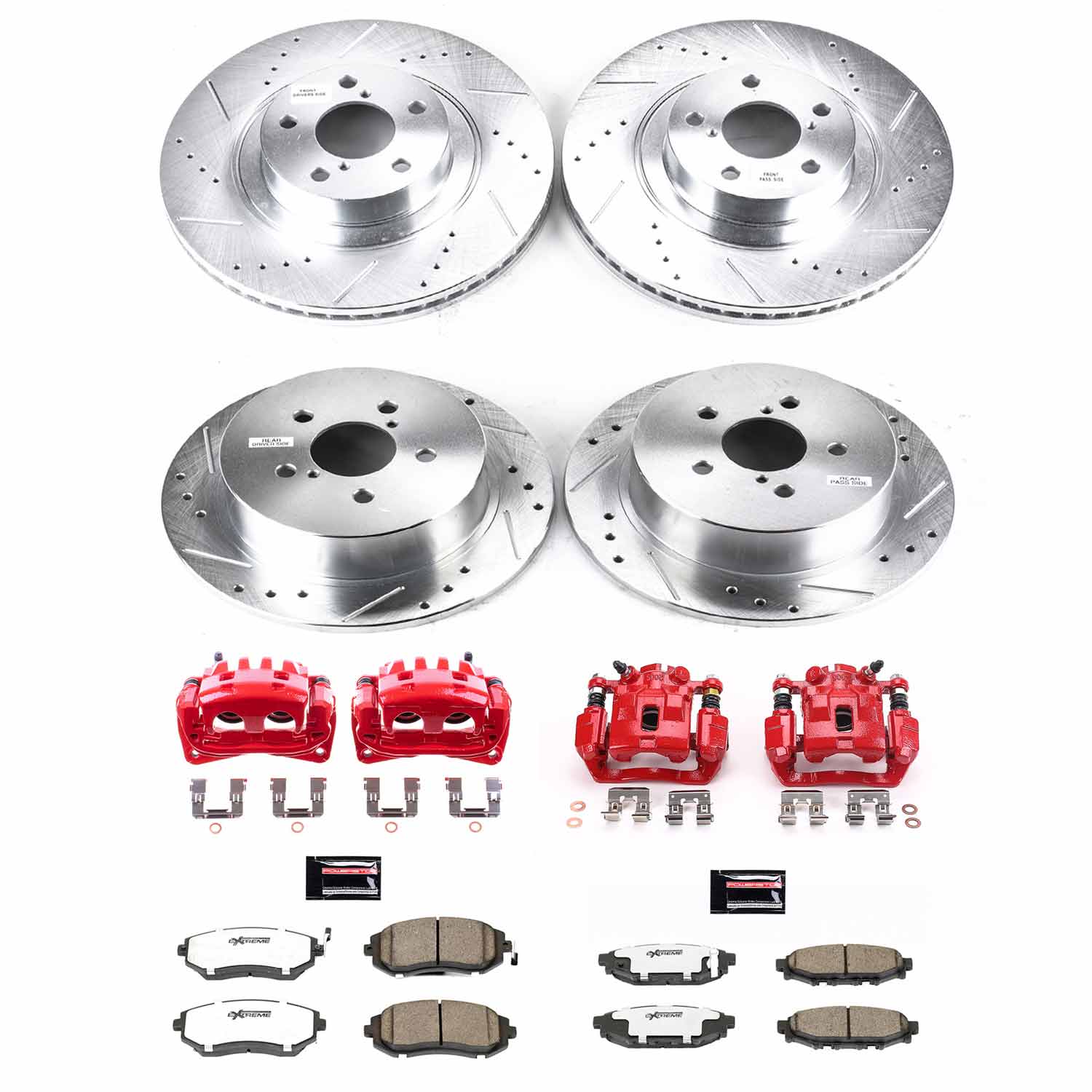 Power Stop KC4081-26 Z26 Street Warrior 1-Click Front And Rear Brake Kit With Calipers for 2005 Subaru Legacy I, Limited product image