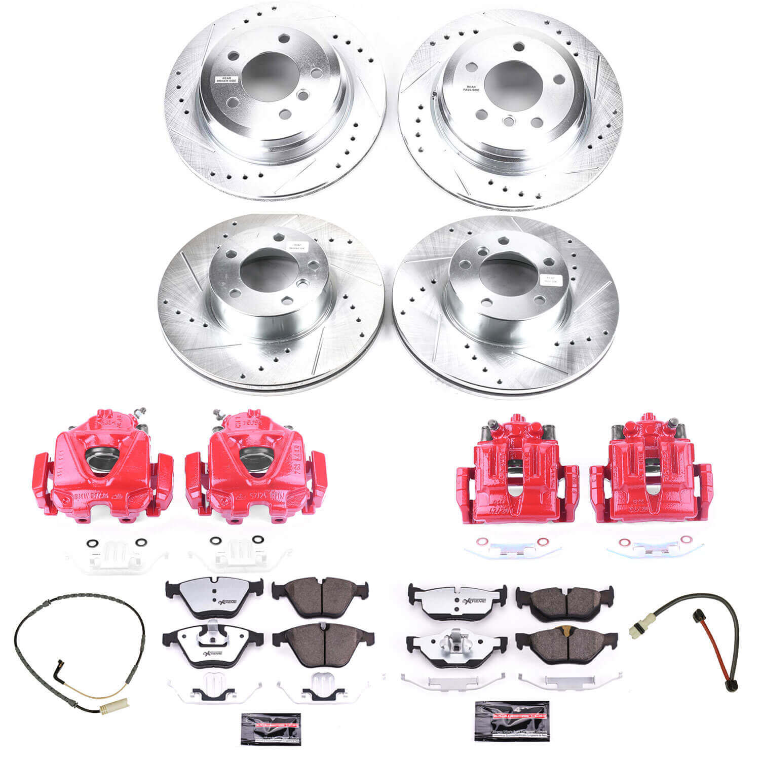 Power Stop KC4105-26 Z26 Street Warrior 1-Click Front And Rear Brake Kit With Calipers for 2008-2010 BMW 328I Xdrive Sedan (4 product image