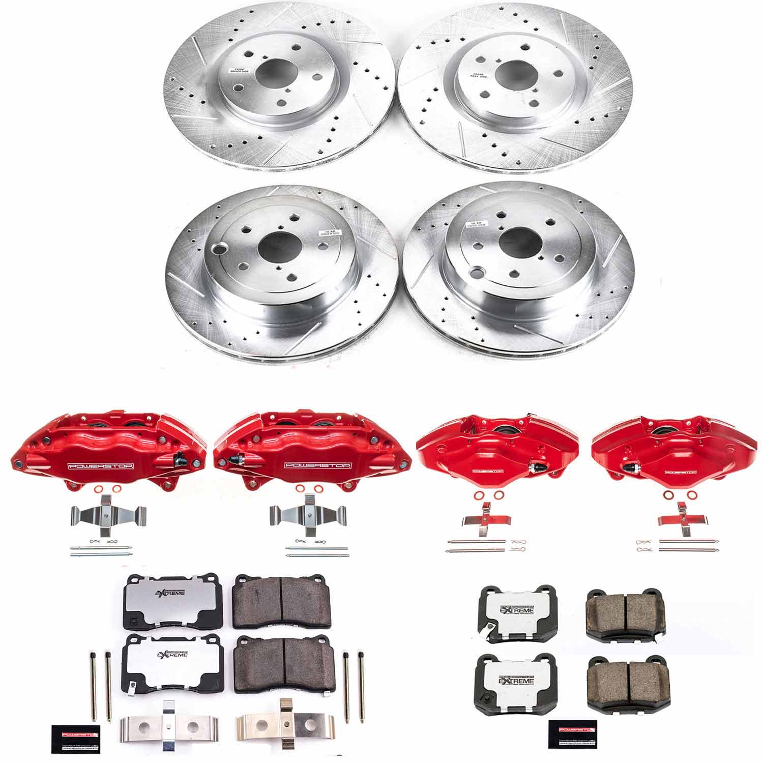 Power Stop KC4490-26 Z26 Street Warrior 1-Click Front And Rear Brake Kit With Calipers for 2008-2009 Subaru Impreza WRX STI product image