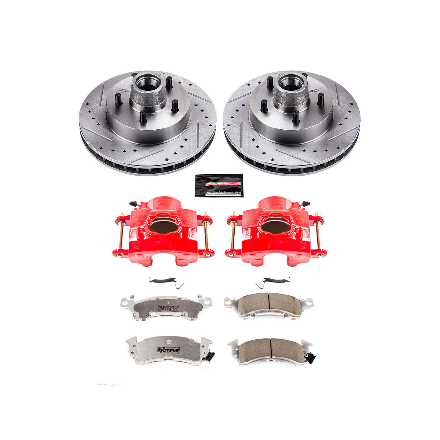 Power Stop KC4539-26 Z26 Extreme Street Warrior 1-Click Drilled And Slotted Front Brake Kit With Calipers for 1978-1996 Cadillac Deville product image