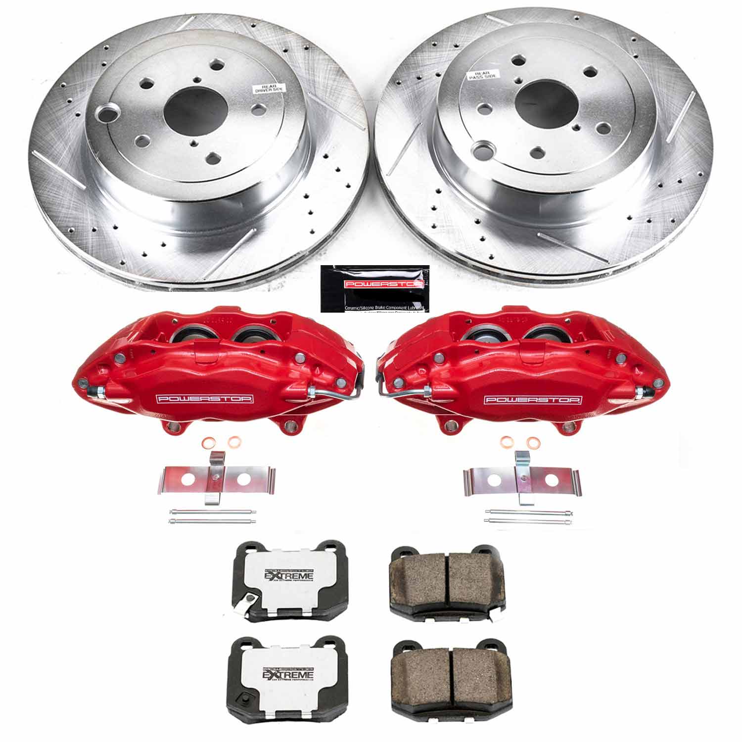Power Stop KC5305-26 Z26 Street Warrior 1-Click Rear Brake Kit With Calipers for 2008-2009 Subaru Impreza WRX STI product image