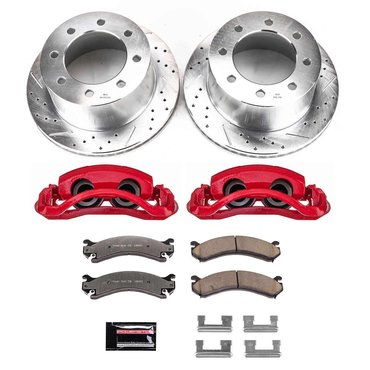 Power Stop KC5337-36 Rear Z36 Extreme Performance Truck And Tow 1-Click Pad And Rotor Kit With Calipers for 2001-2003 Chevrolet Silverado 3500 product image