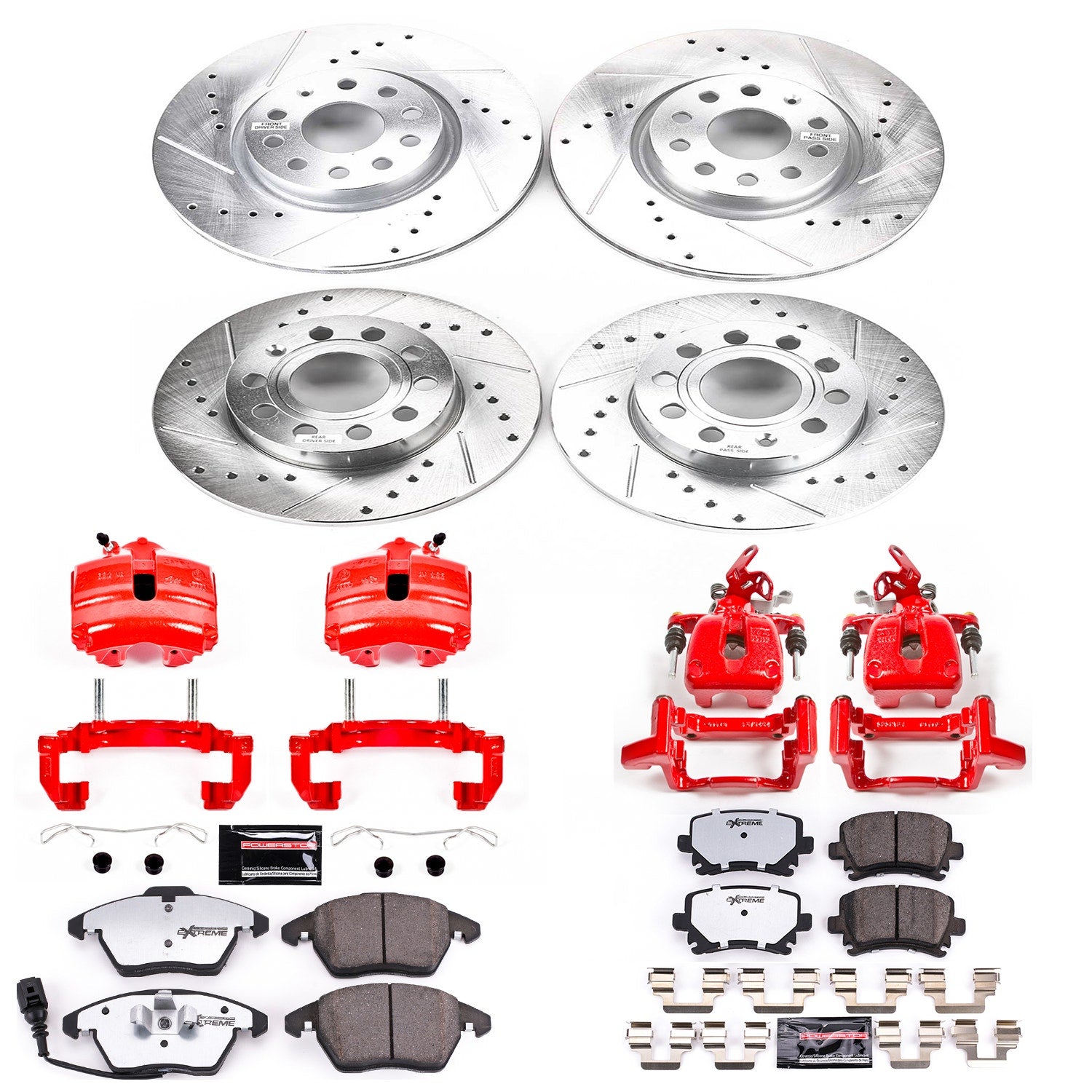 Power Stop KC5363-26 Z26 Street Warrior 1-Click Front And Rear Brake Kit With Calipers for 2006-2010 Audi A3 product image