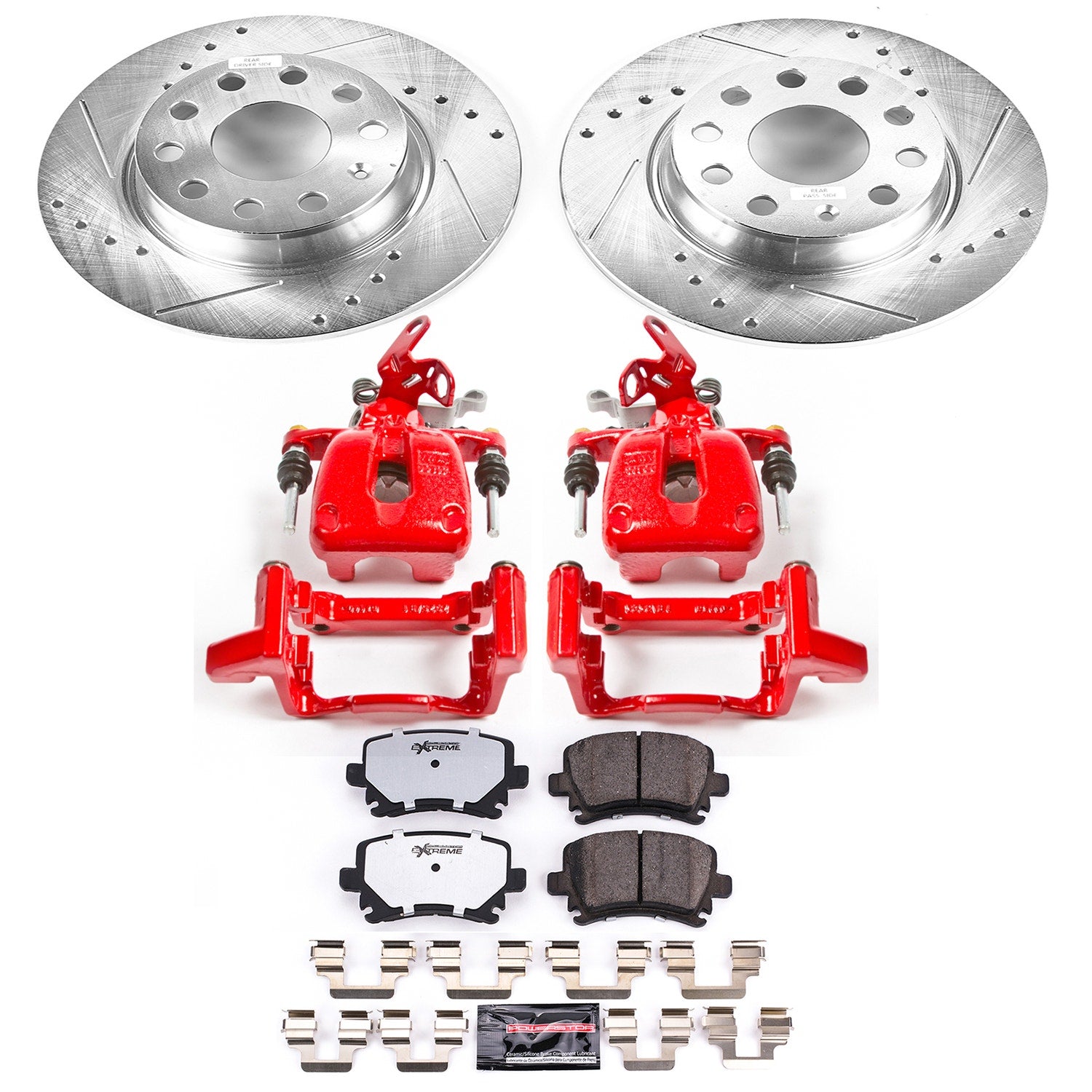 Power Stop KC5666-26 Z26 Street Warrior 1-Click Rear Brake Kit With Calipers for 2010 Volkswagen Golf Base product image