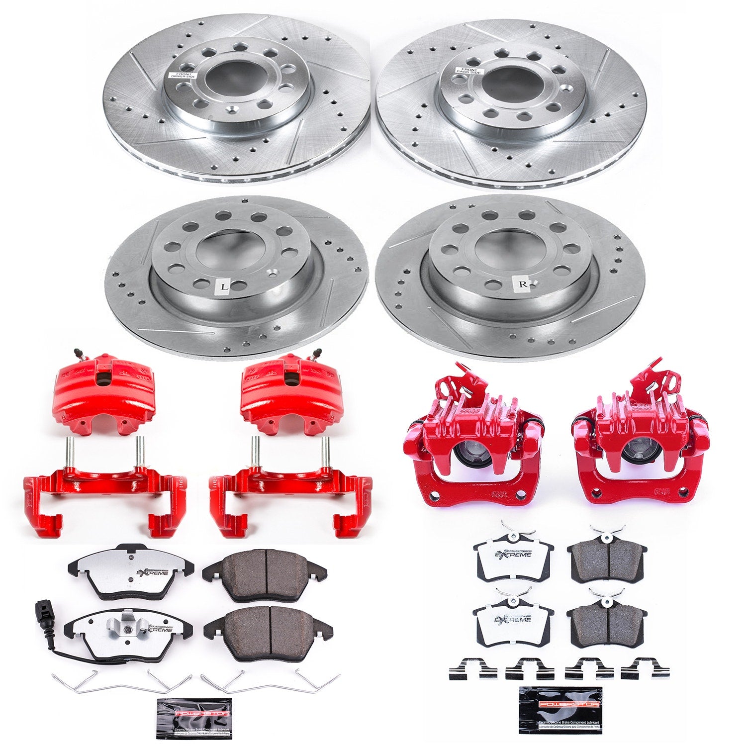 Power Stop KC5749-26 Z26 Street Warrior 1-Click Front And Rear Brake Kit With Calipers for 2010-2013 Audi A3 TDI product image