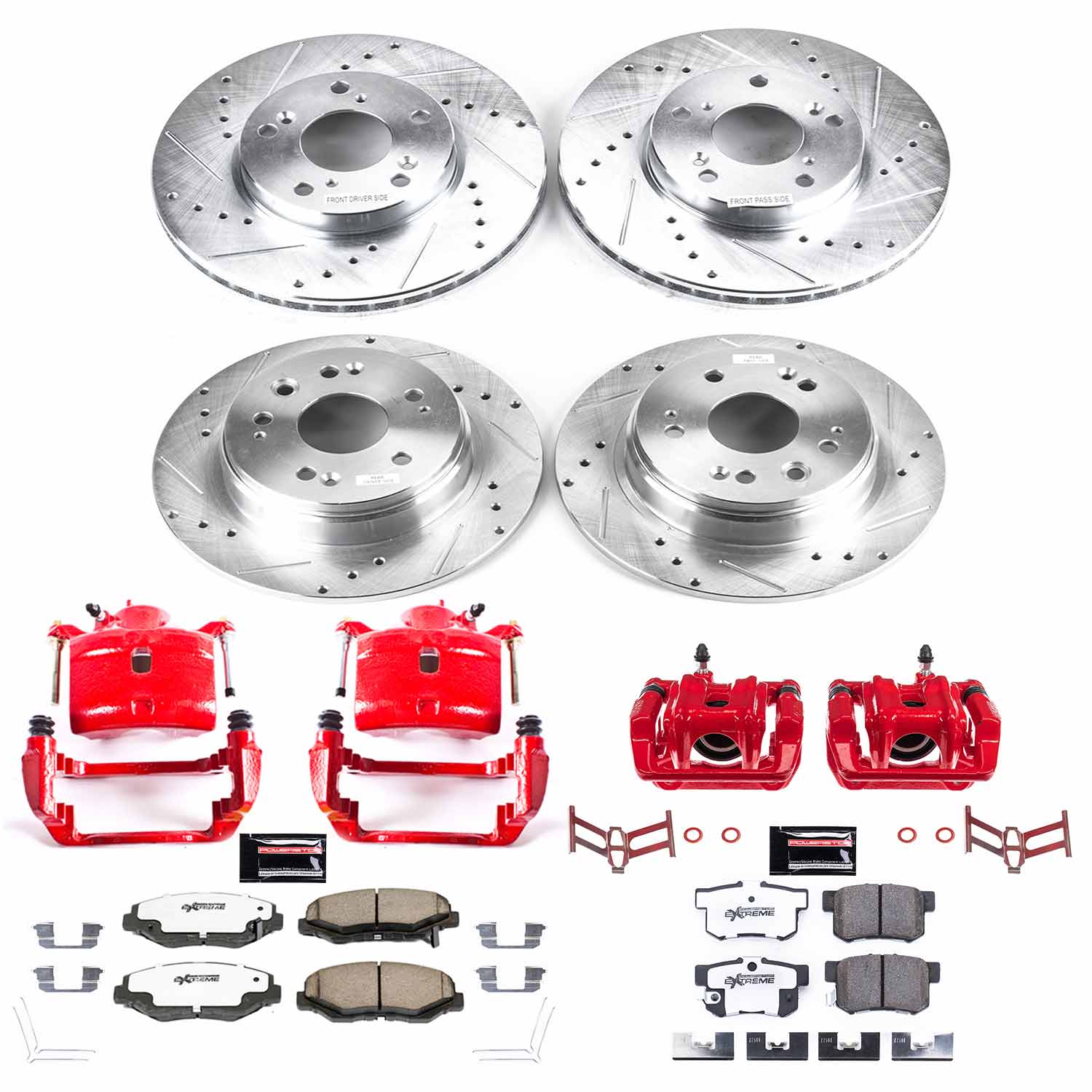 Power Stop KC6171-26 Front And Rear Z26 Extreme Street Warrior 1-Click Pad And Rotor Kit With Calipers for 2002-2004 Honda CR-V product image
