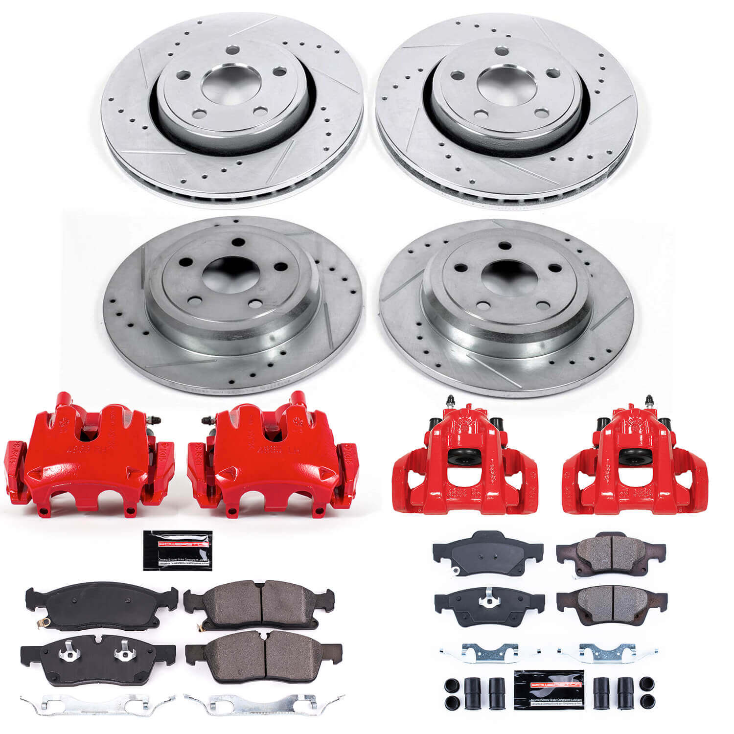 Power Stop KC7413 Z23 Evolution Sport Performance 1-Click Drilled And Slotted Front And Rear Brake Kit With Calipers for 2017-2019 Jeep Grand Cherokee Laredo product image