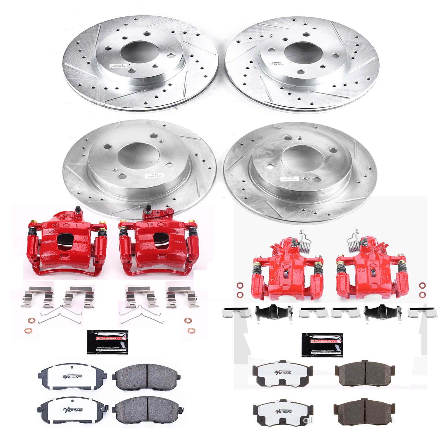 Power Stop KC750-26 Z26 Street Warrior 1-Click Front And Rear Brake Kit With Calipers for 2000 Nissan Sentra SE product image