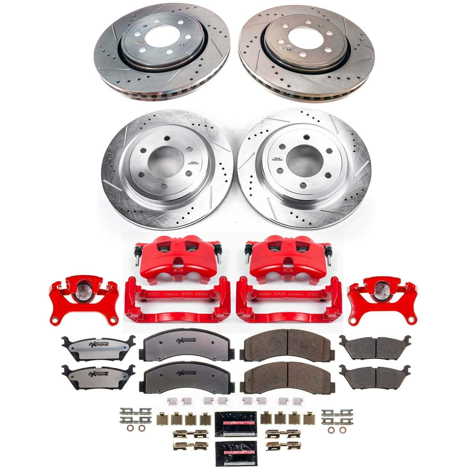 Power Stop KC8026-36 - Front And Rear Z36 Extreme Performance Truck And Tow 1-Click Pad And Rotor Kit With Calipers vehicle fitment brake part