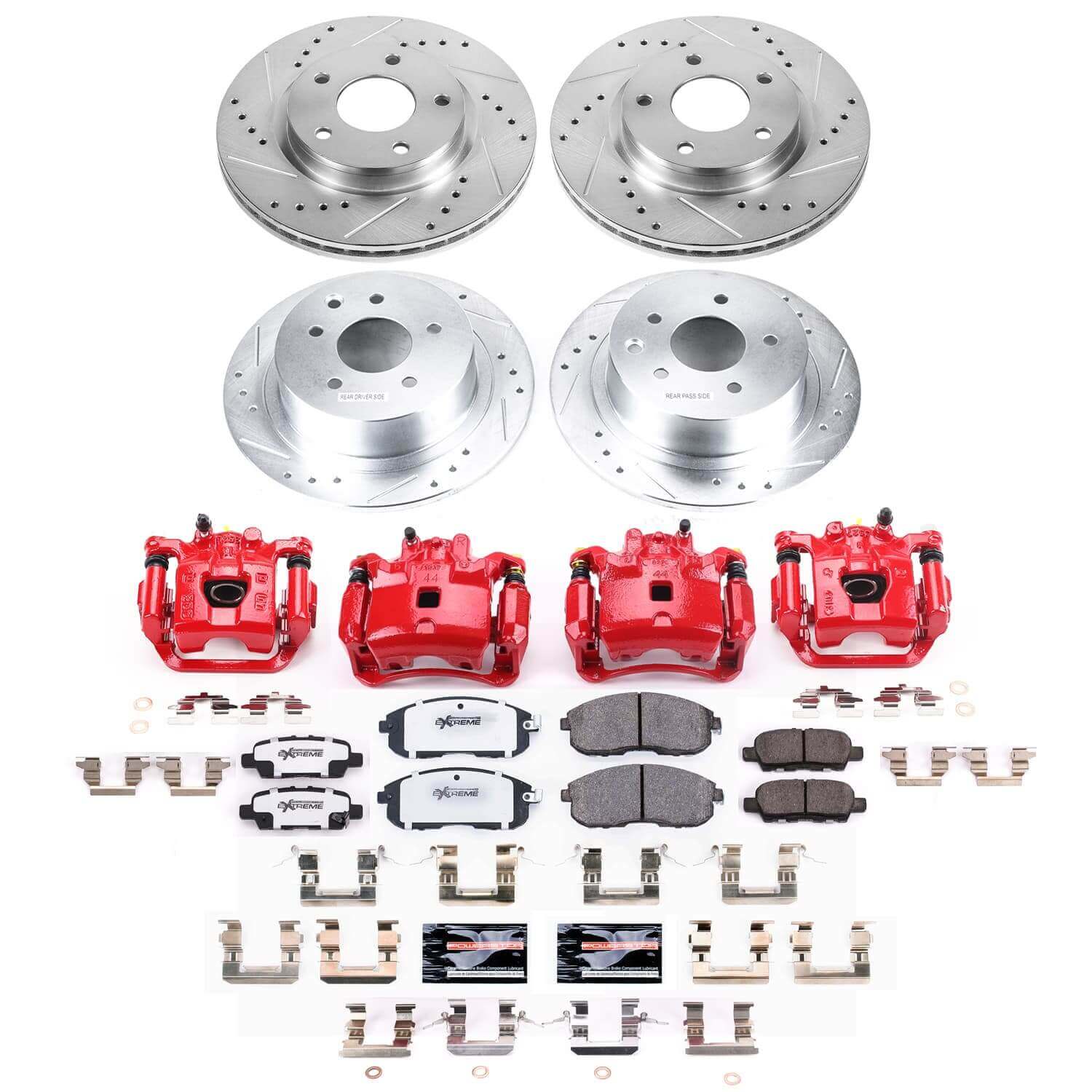 Power Stop KC8359-26 - Front And Rear Z26 Extreme Street Warrior 1-Click Pad And Rotor Kit With Calipers vehicle fitment brake part