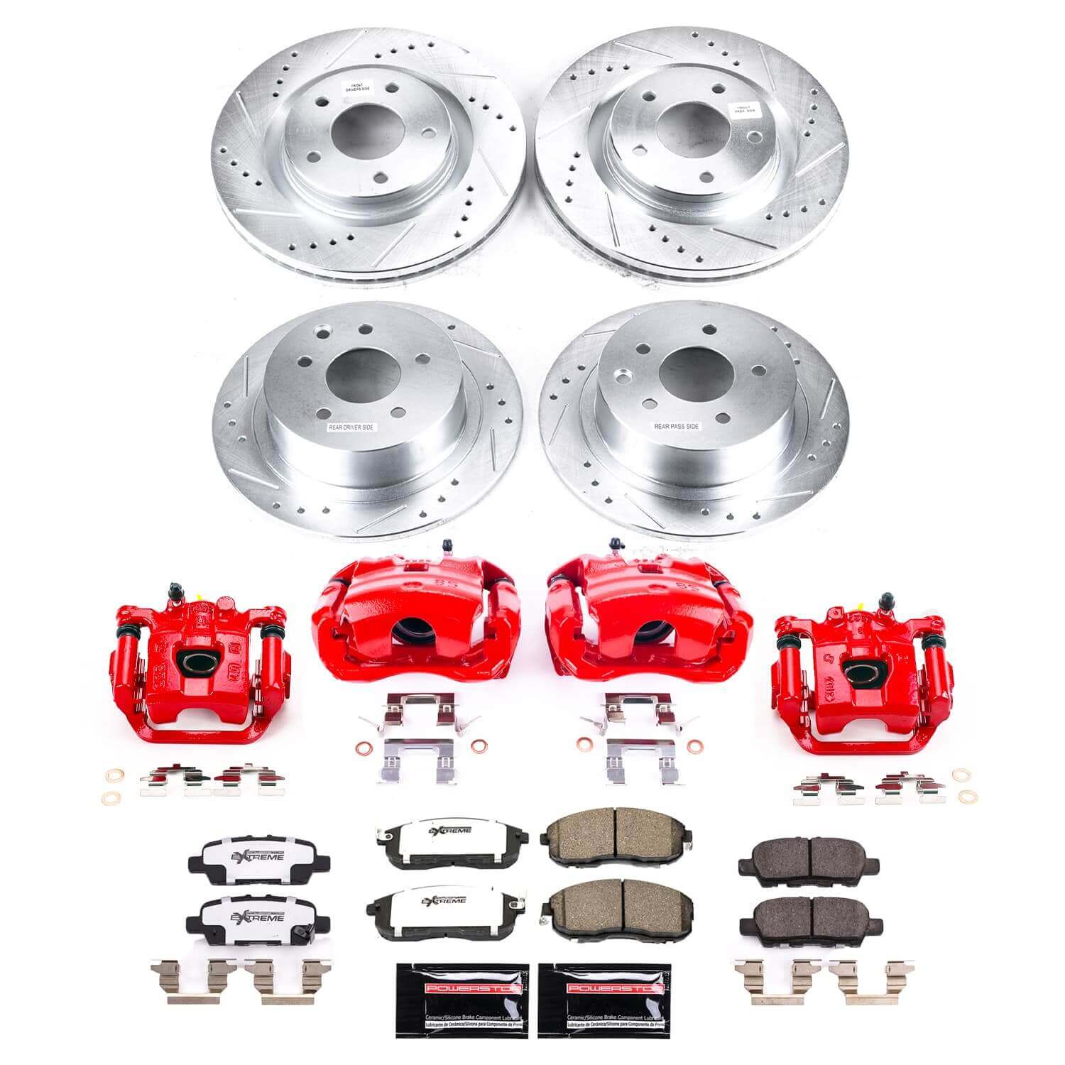 Power Stop KC8360-26 - Front And Rear Z26 Extreme Street Warrior 1-Click Pad And Rotor Kit With Calipers vehicle fitment brake part