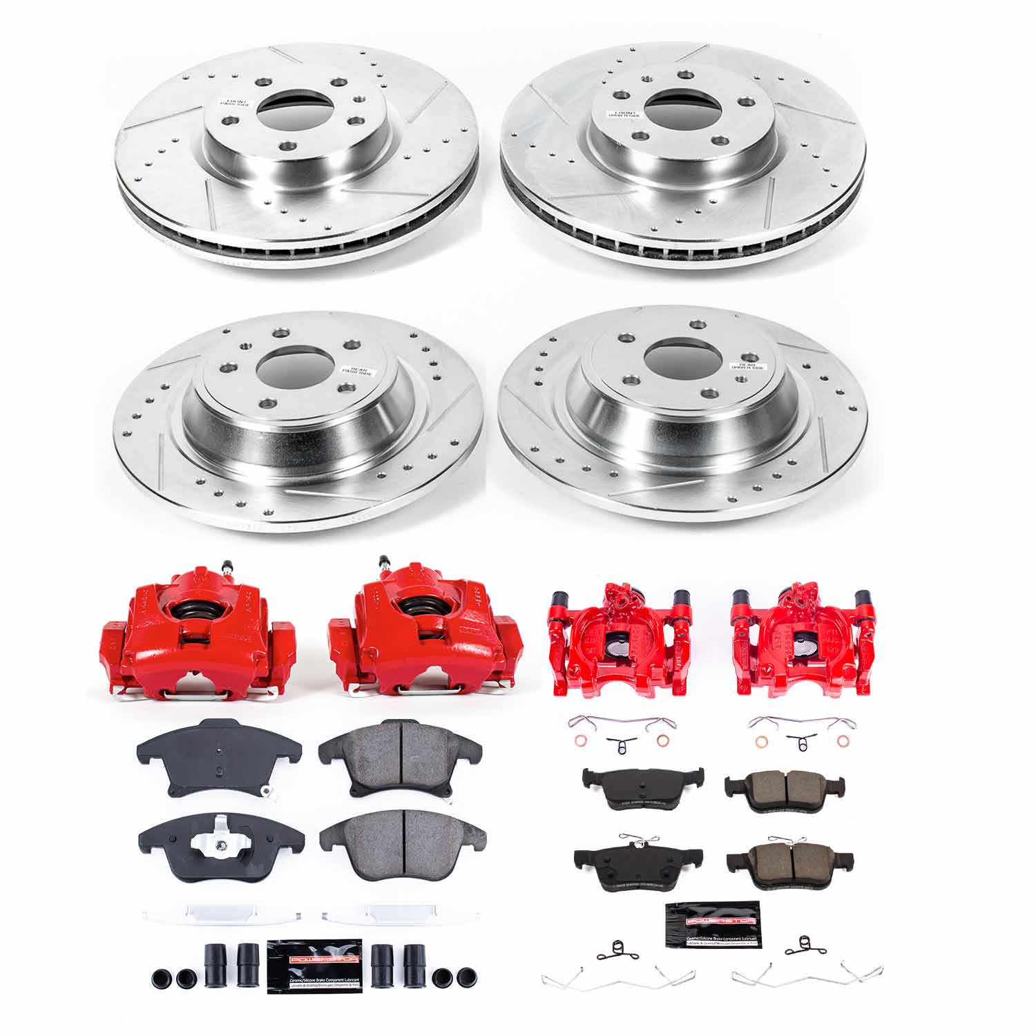 Power Stop KC8532 Front And Rear Z23 Evolution Sport Performance 1-Click Pad And Rotor Kit With Calipers for 2017-2018 Ford Fusion Platinum, Platinum Hybrid, S, S Hybrid, SE, SE Hybrid product image