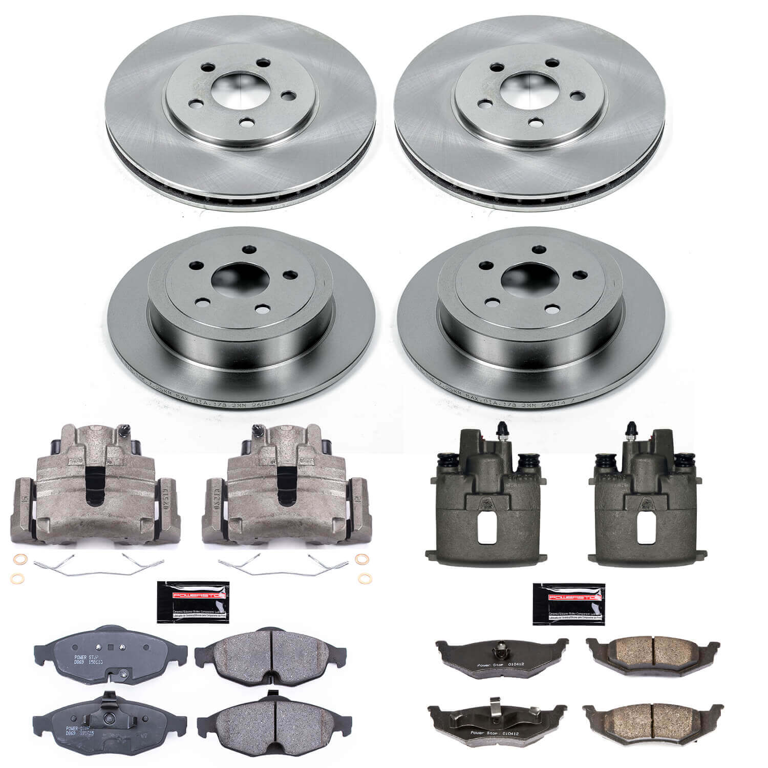 Power Stop KCOE1685 Autospecialty 1-Click OE Replacement Front And Rear Brake Kit With Calipers for 2001-2002 Chrysler Sebring Convertible, Sedan (4 Door) product image