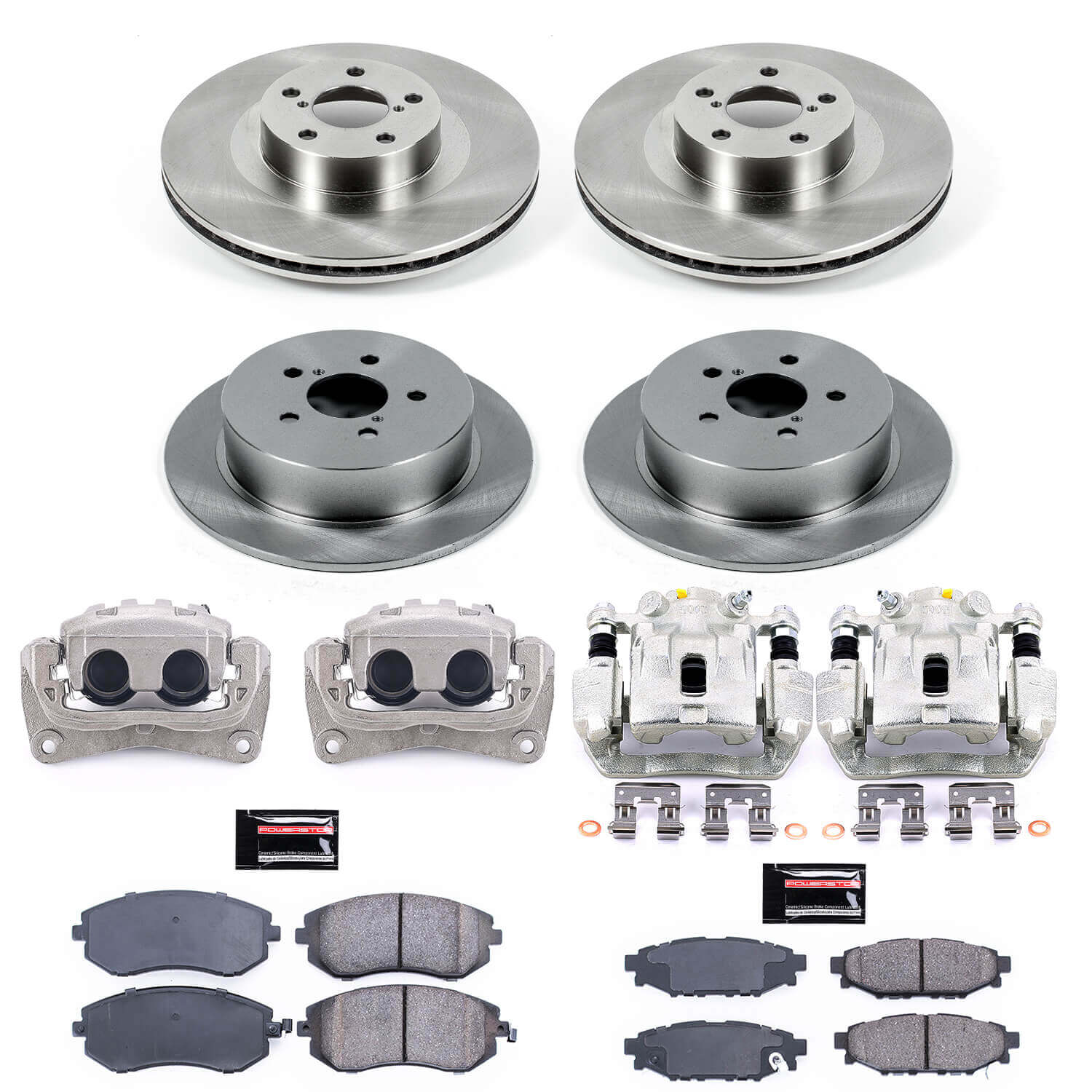 Power Stop KCOE4081 Autospecialty 1-Click OE Replacement Front And Rear Brake Kit With Calipers for 2005 Subaru Legacy I, Limited product image