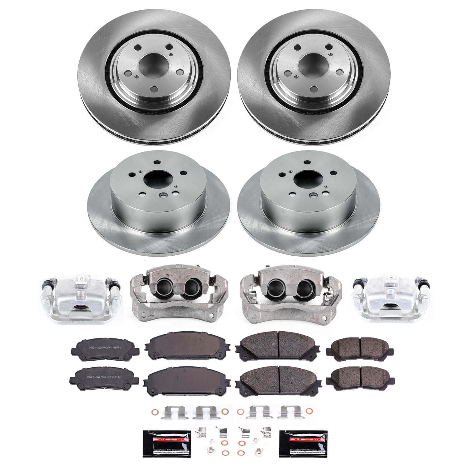 Power Stop KCOE4129A - Front And Rear Z17 Evolution Pad And Autospecialty 1-Click OE Replacement Rotor Kit With Calipers vehicle fitment brake part