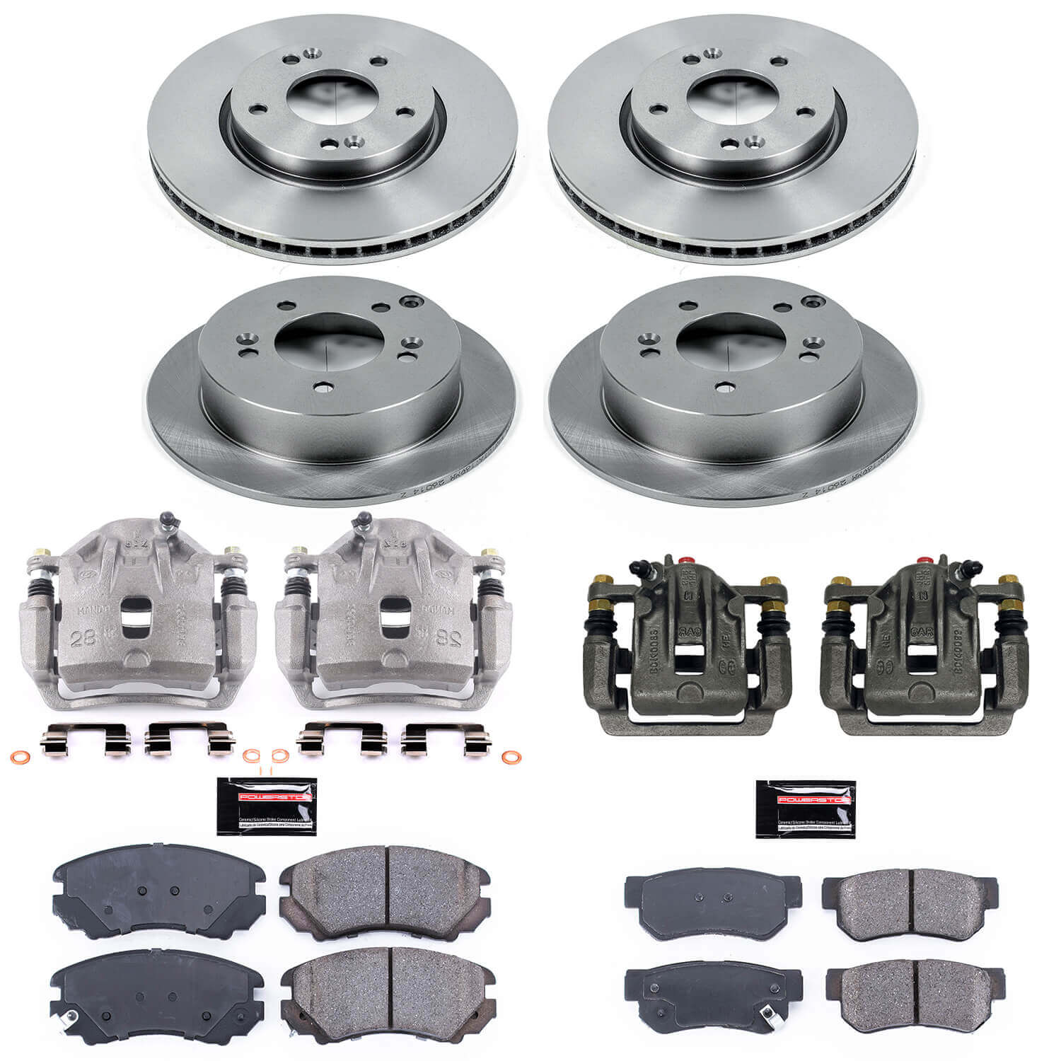 Power Stop KCOE4449A Autospecialty 1-Click OE Replacement Front And Rear Brake Kit With Calipers for 2005-2009 Hyundai Tucson Front Wheel Drive product image