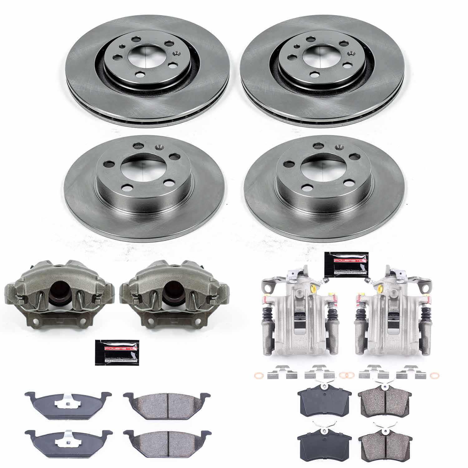 Power Stop KCOE5402 Autospecialty 1-Click OE Replacement Front And Rear Brake Kit With Calipers for 1998 Volkswagen Beetle product image