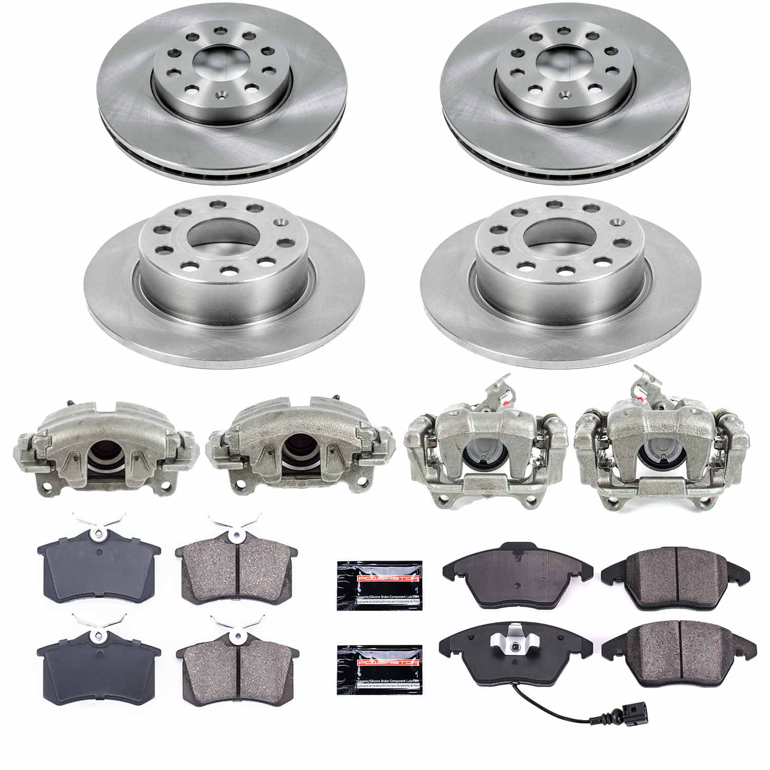 Power Stop KCOE5749A Front And Rear Autospecialty 1-Click OE Replacement Pad And Rotor Kit With Calipers for 2013 Volkswagen Beetle product image