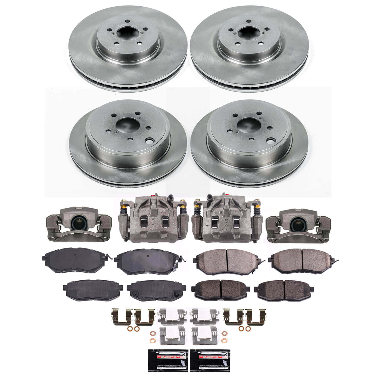 Power Stop KCOE5830 Front And Rear Z17 Evolution Pad And Autospecialty 1-Click OE Replacement Rotor Kit With Calipers for 2010-2012 Subaru Legacy 2.5GT, 3.6R, 3.6R Limited, 3.6R Premium product image