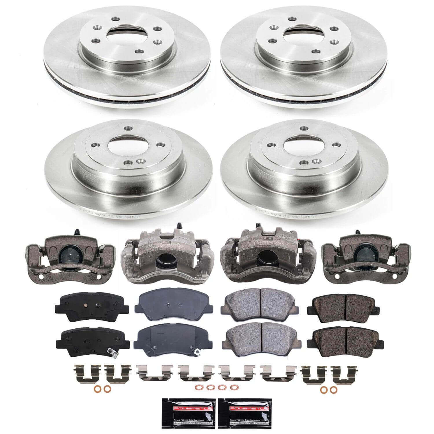 Power Stop KCOE6509A Z17 Evolution Pad And Autospecialty OE Replacement Front And Rear Pad And Rotor Kit With Caliper for 2012-2017 Kia Rio EX, LX product image