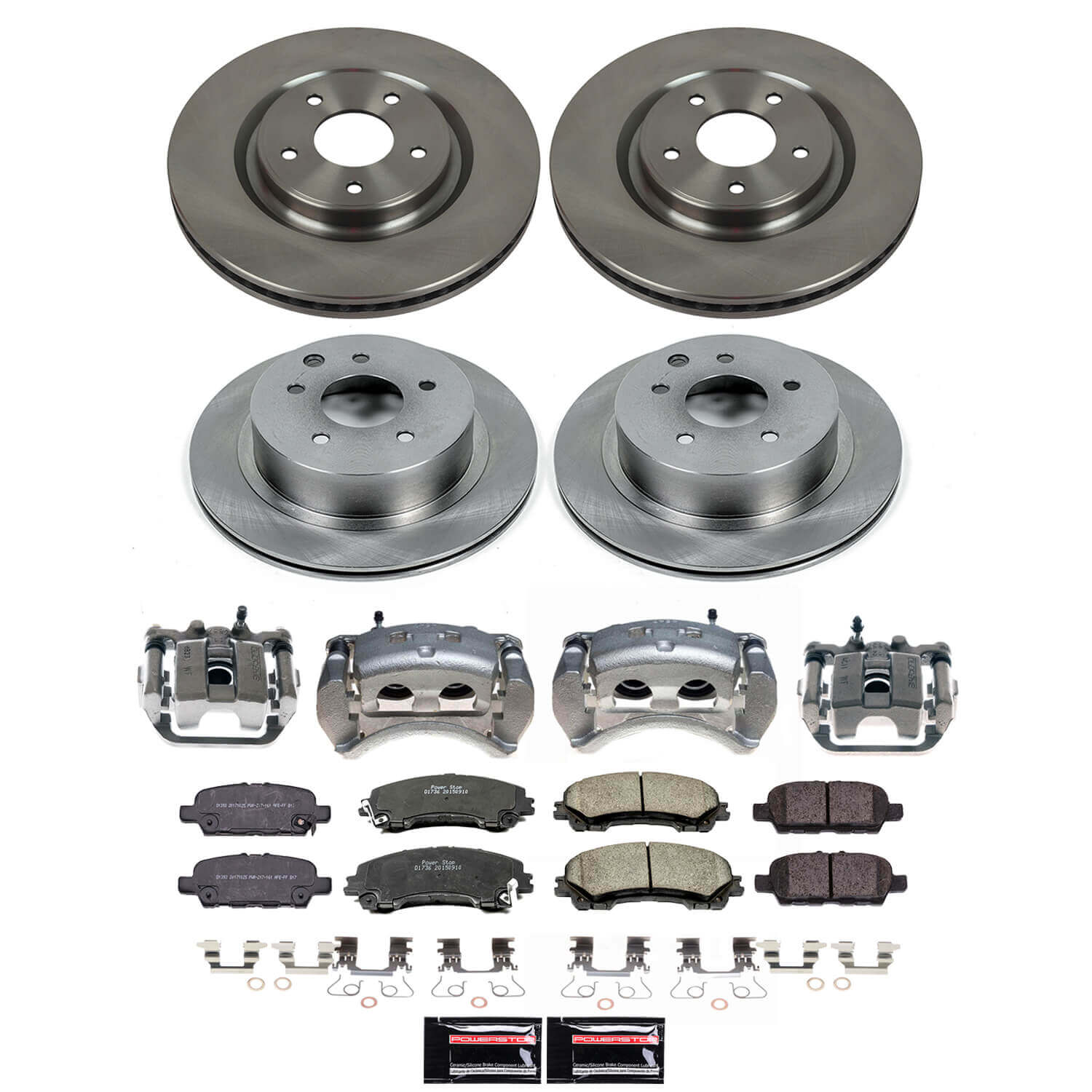 Power Stop KCOE7033 - Front And Rear Z17 Evolution Pad And Autospecialty 1-Click OE Replacement Rotor Kit With Calipers vehicle fitment brake part