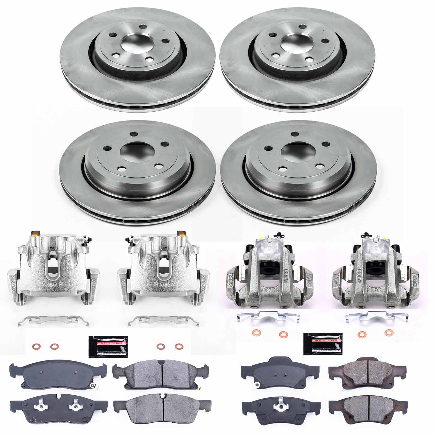 Power Stop KCOE7136 Autospecialty 1-Click OE Replacement Front And Rear Brake Kit With Calipers for 2016 Jeep Grand Cherokee 75Th Anniversary, Laredo, Limited, Overland, Summit product image