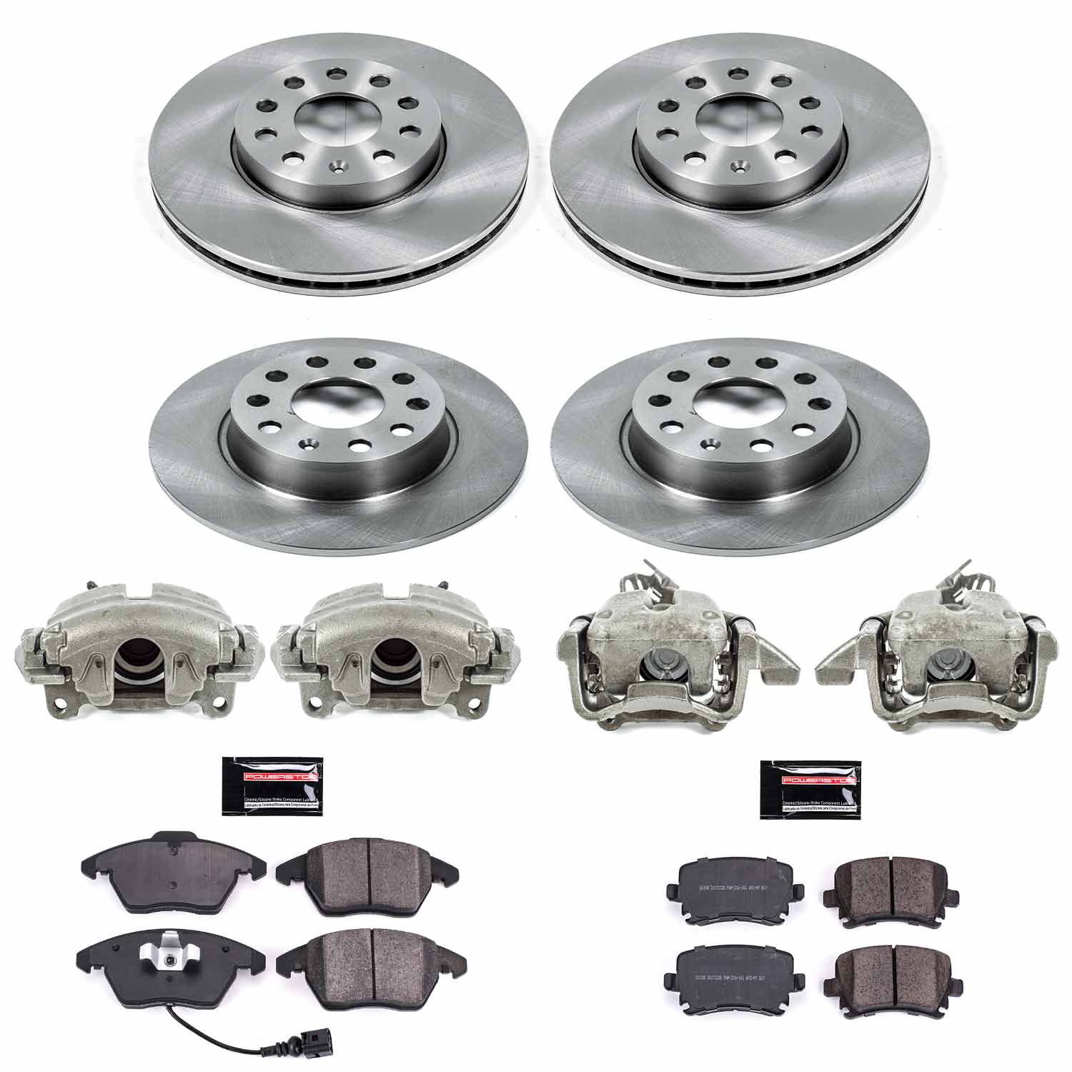 Power Stop KCOE7837 Autospecialty 1-Click OE Replacement Front And Rear Brake Kit With Calipers for 2010 Volkswagen Golf Base product image